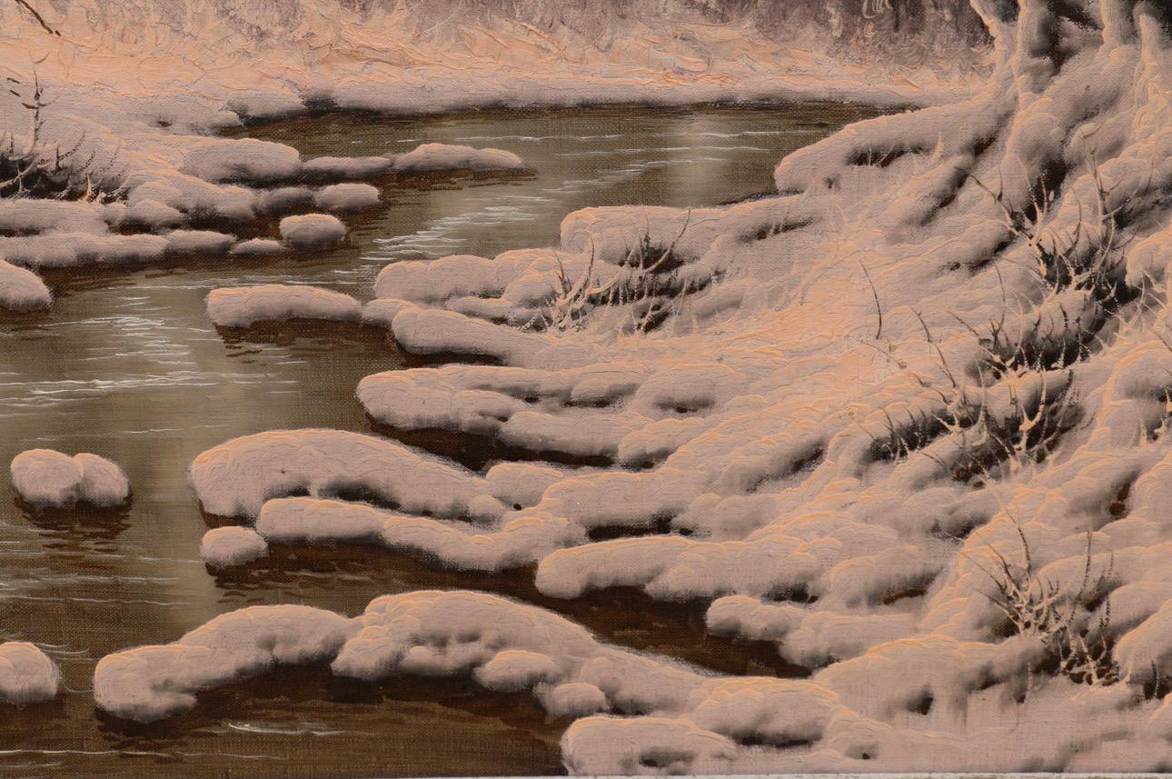 Autre Peinture à l'huile de Joseph Dande - Banques neigeuses de la rivière en vente