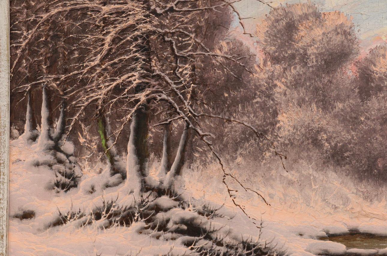 Peinture à l'huile de Joseph Dande - Banques neigeuses de la rivière Bon état - En vente à North Hollywood, CA