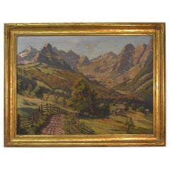 Antique Oil Painting by Leopold Beran Mountain Range Landscape Newcomb Macklin Frame