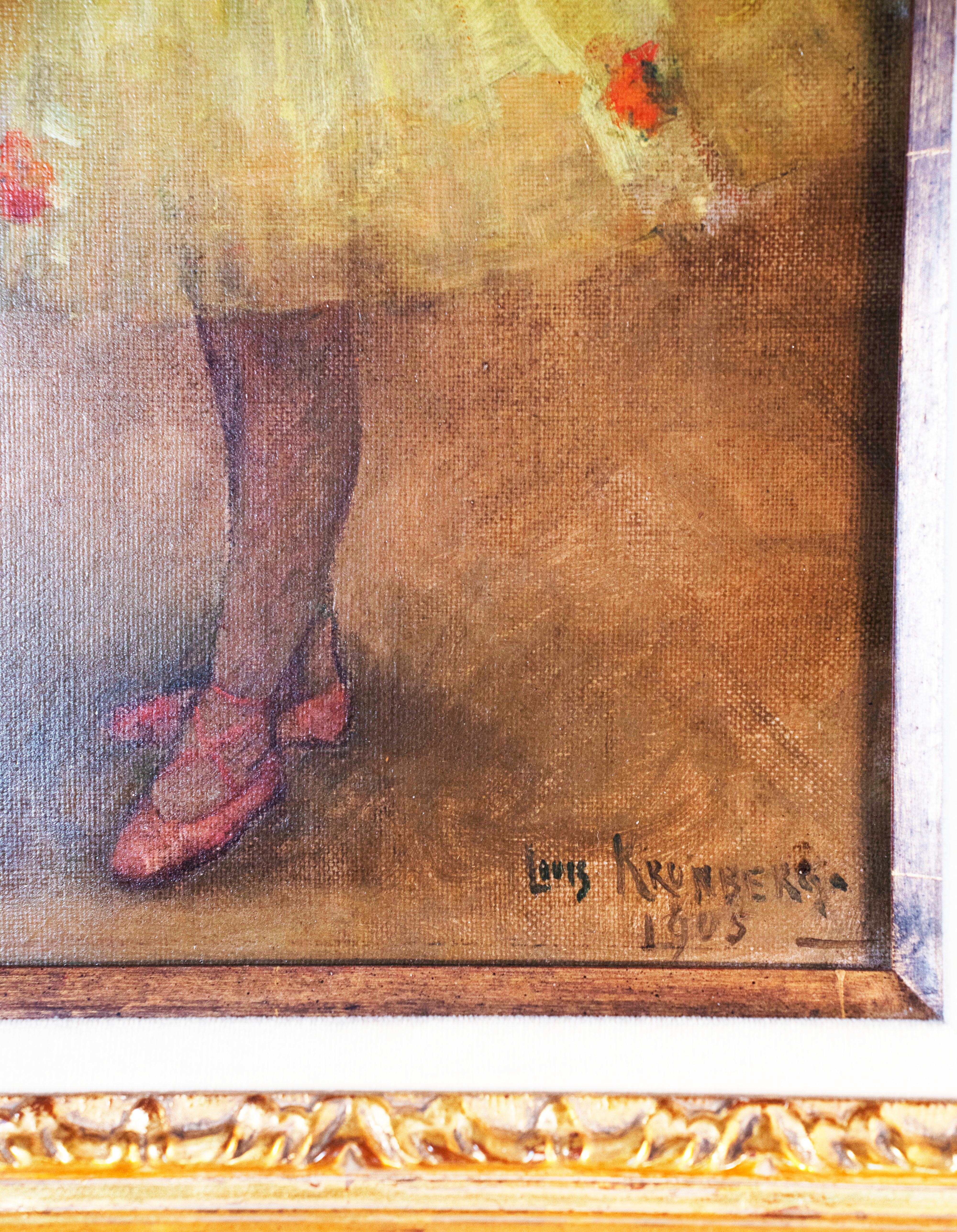 Pintura al óleo de Louis Kronberg, estadounidense (1872-1965) Bailarina de ballet en amarillo clásico estadounidense en venta