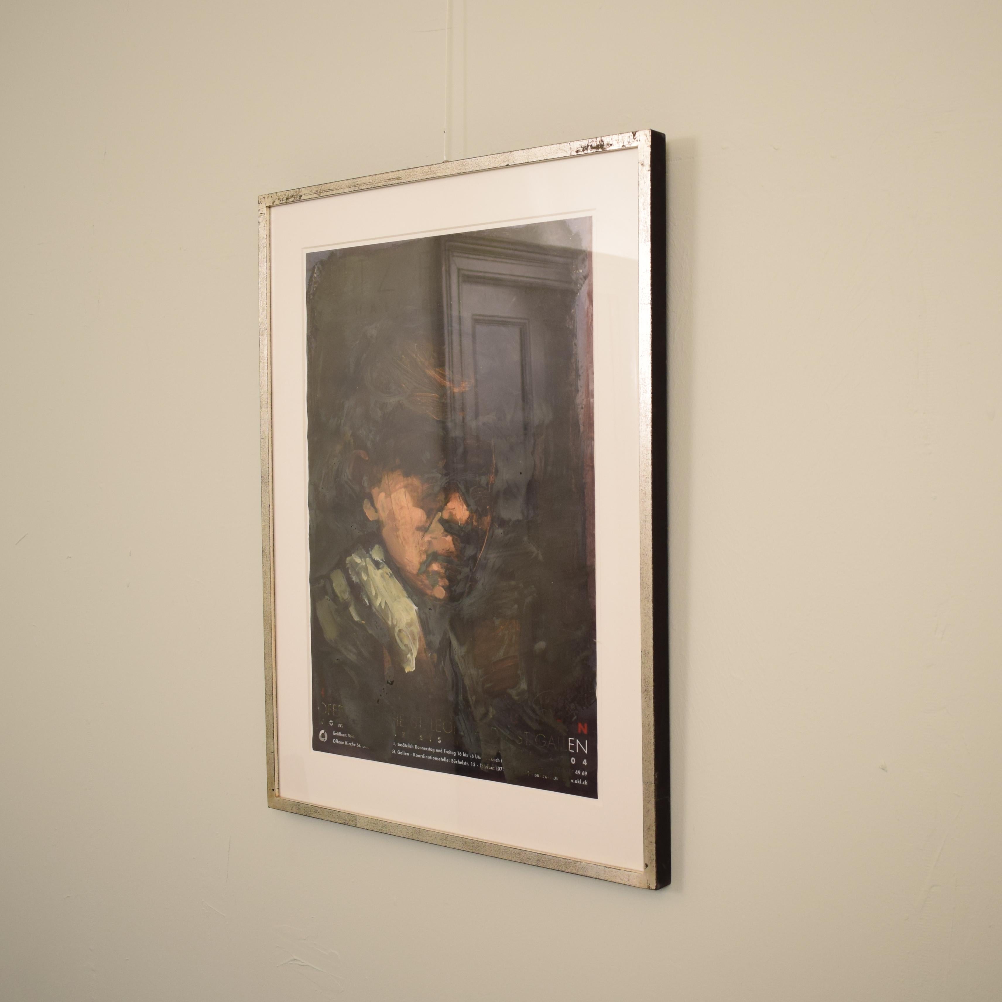 This very well painted and framed oil painting by Lutz Friedel is from his exhibition:

Counterimages, afterimages
my self-portraits between 1635 and 2008
Painting over exhibition posters, oil • 59.4 x 42 cm

