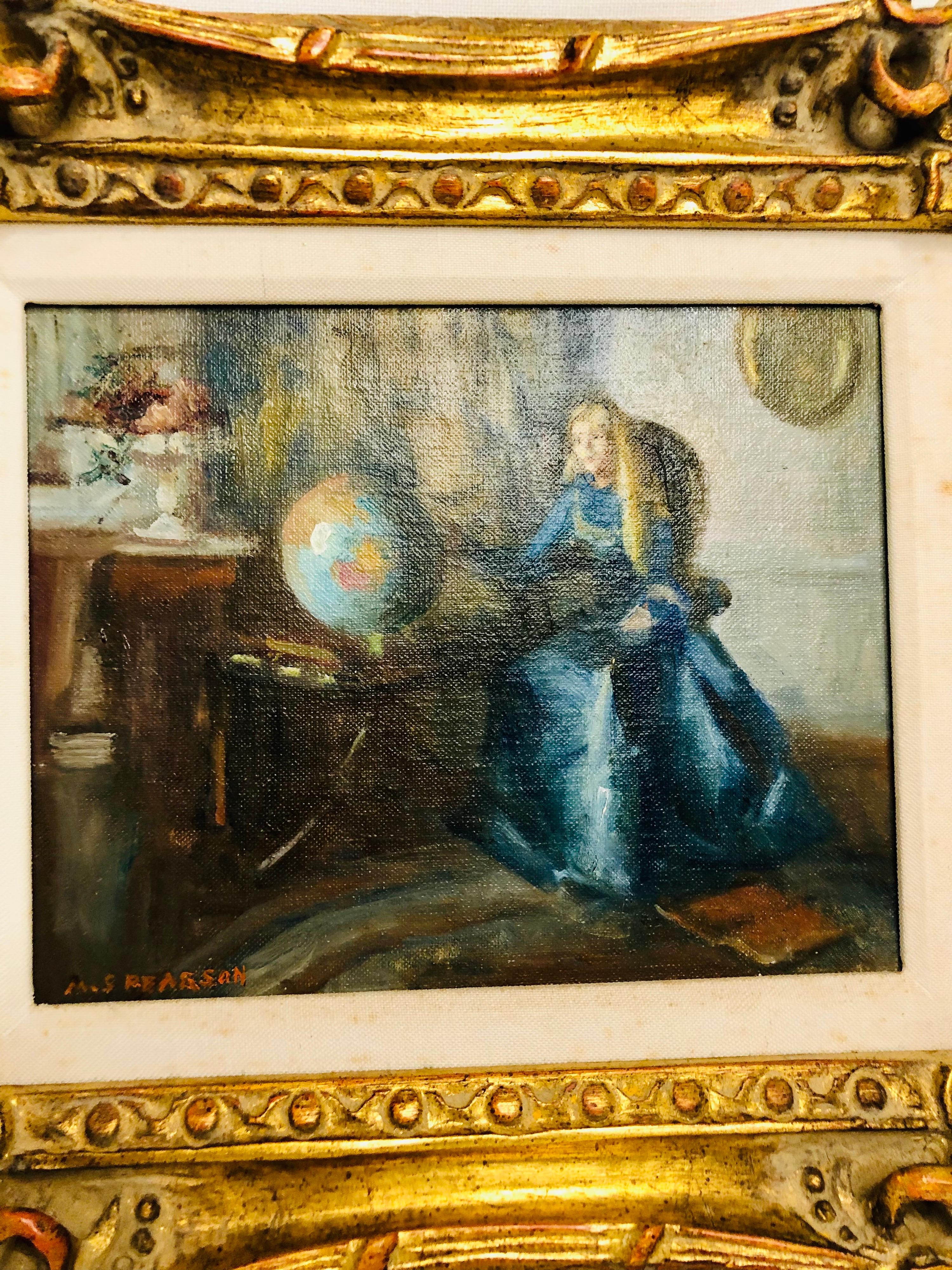 Mid-20th Century Oil Painting by Marguerite Stuber Pearson 'Lady Sitting at a Table With a Globe'