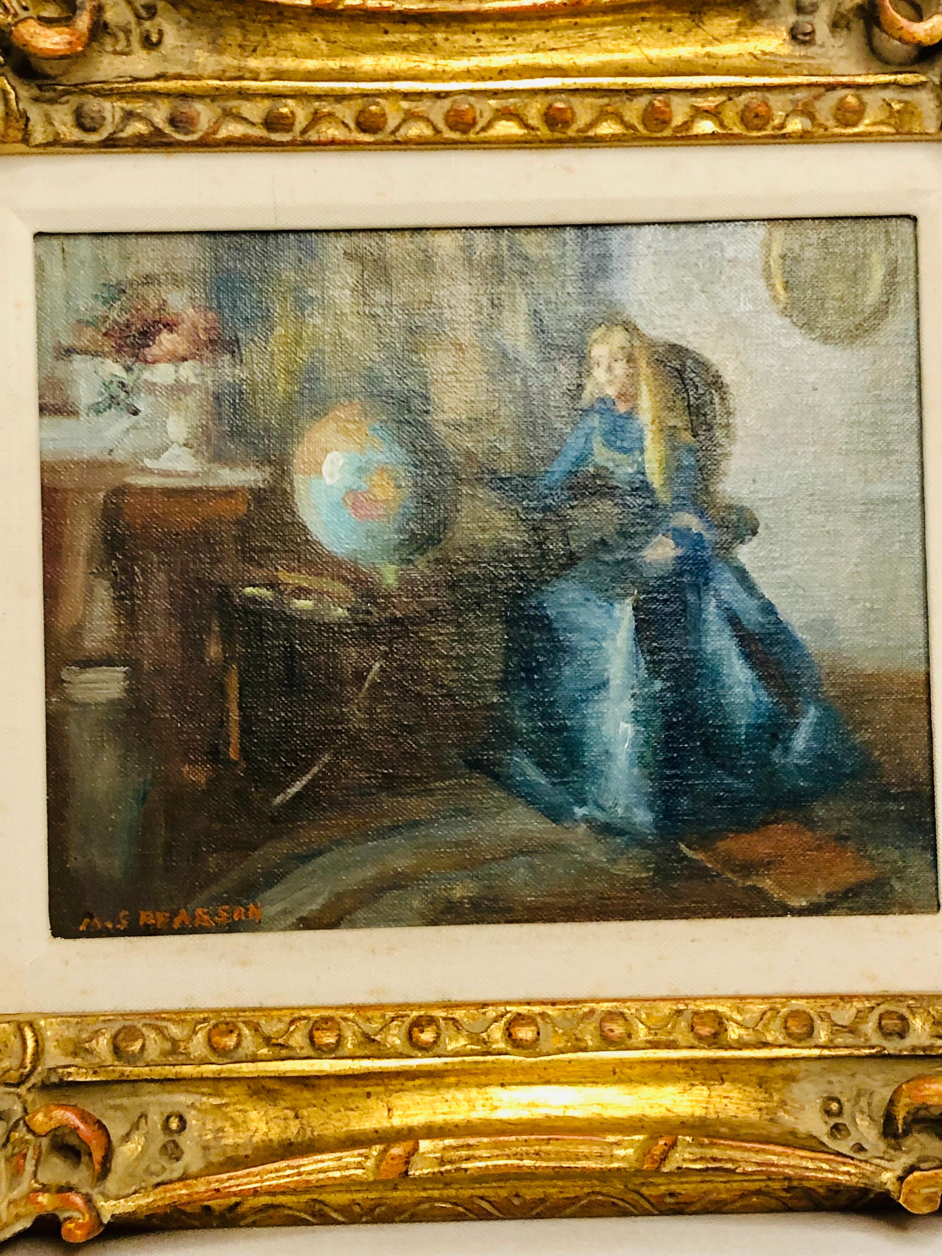 Peinture à l'huile de Marguerite Stuber Pearson « Lady Sitting at a Table With a Globe » 5