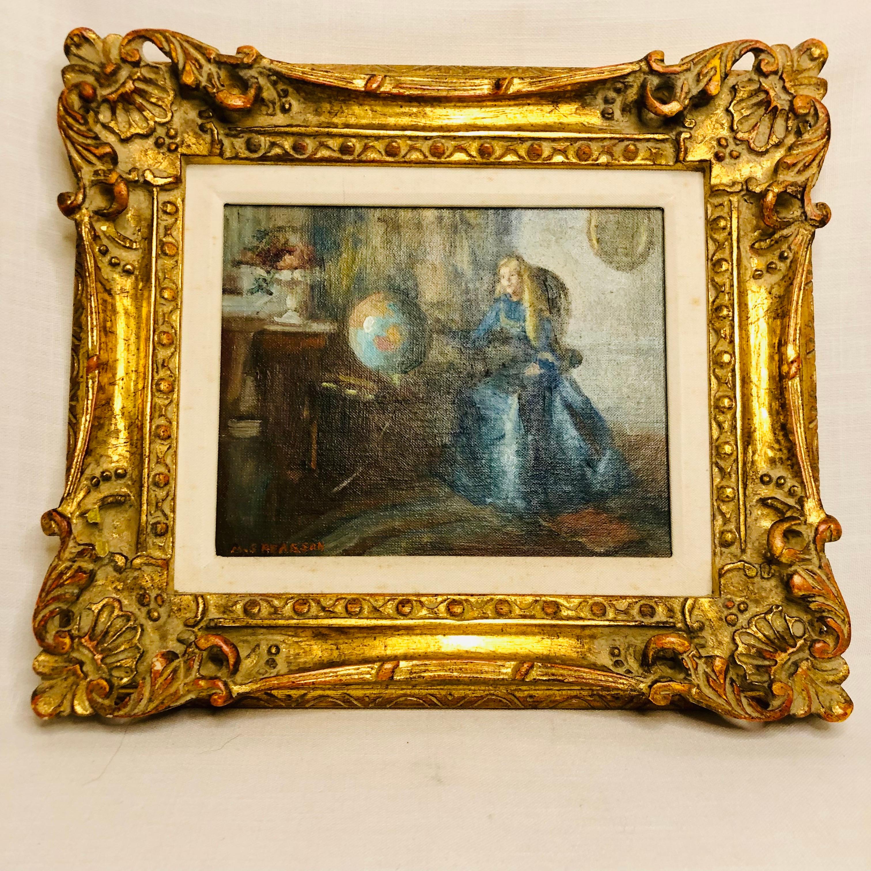 Peinture à l'huile de Marguerite Stuber Pearson « Lady Sitting at a Table With a Globe » 6