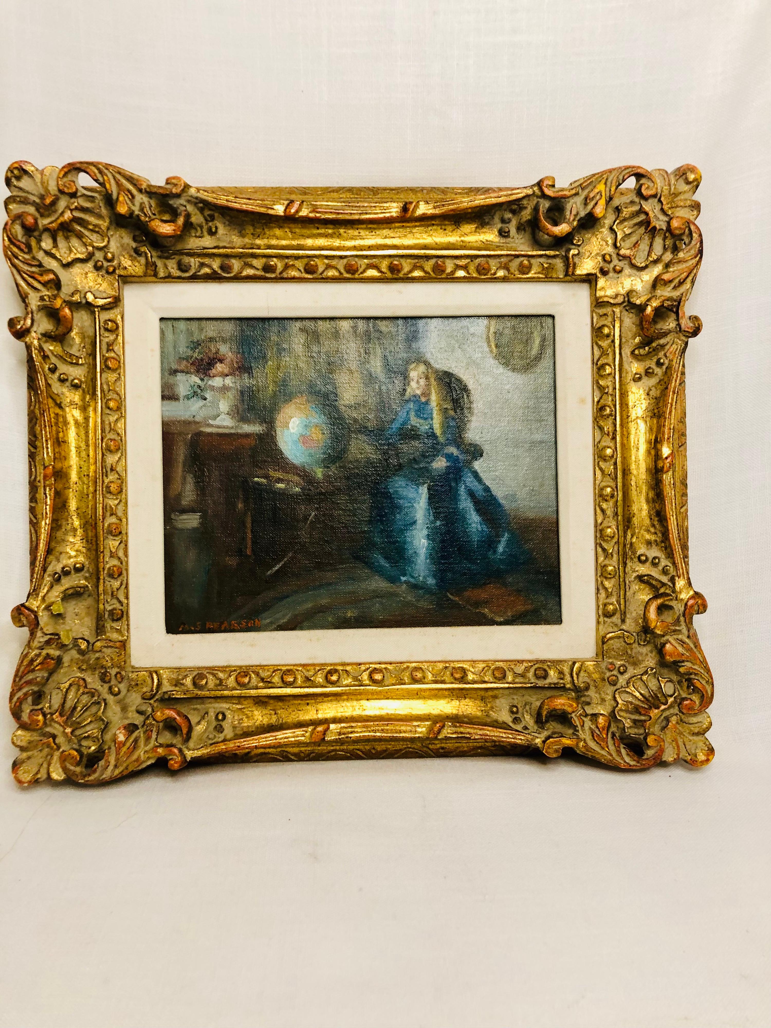 Peinture à l'huile de Marguerite Stuber Pearson « Lady Sitting at a Table With a Globe » Bon état à Boston, MA