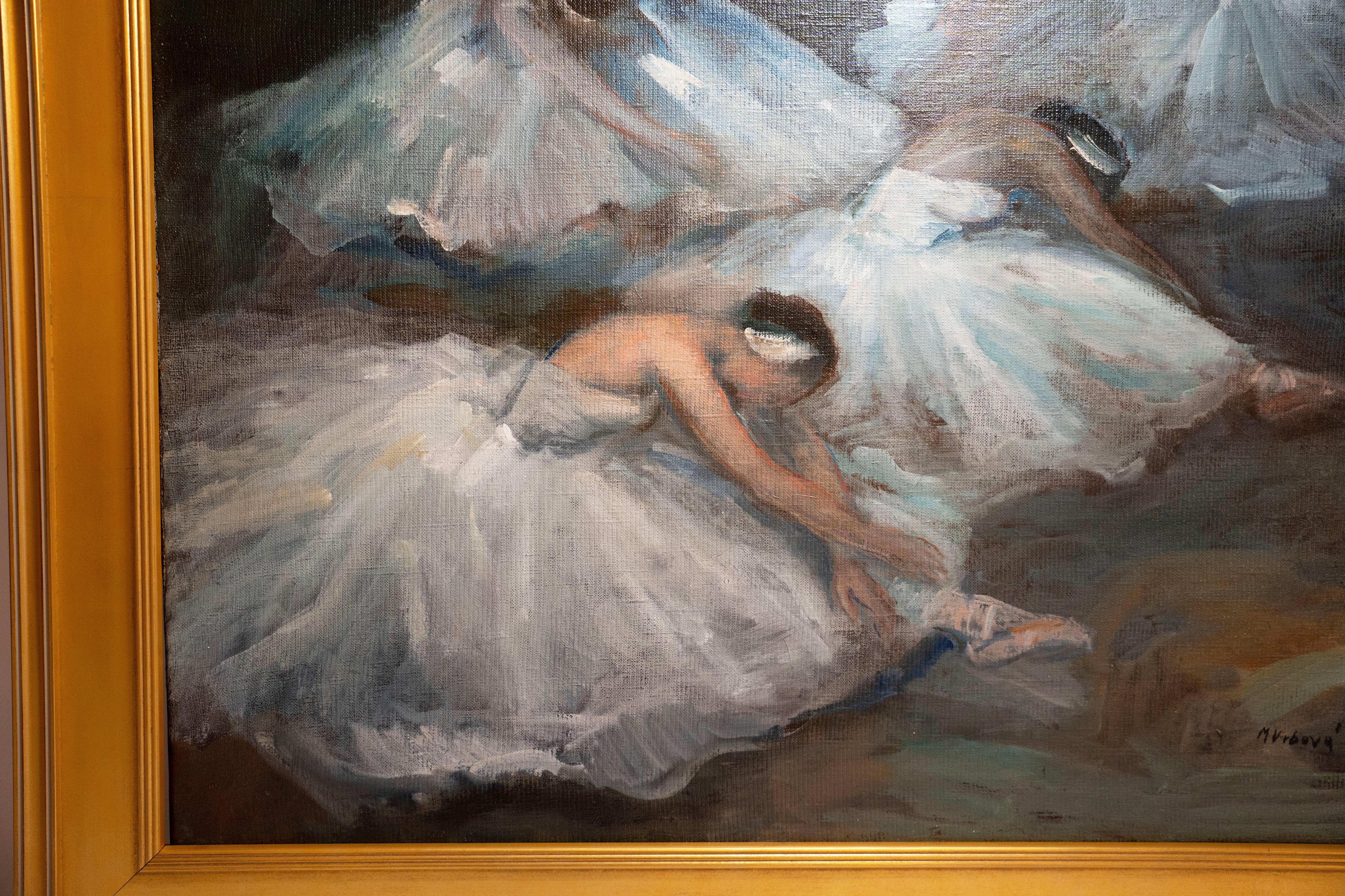Beaux Arts Oil Painting by Miloslava Vrbova (b 1909-1991)  Swan Lake, Cir Mid 20th Century For Sale
