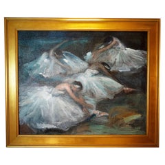 Pintura al óleo de Miloslava Vrbova (n 1909-1991)  El lago de los cisnes, Cir Mediados del siglo XX