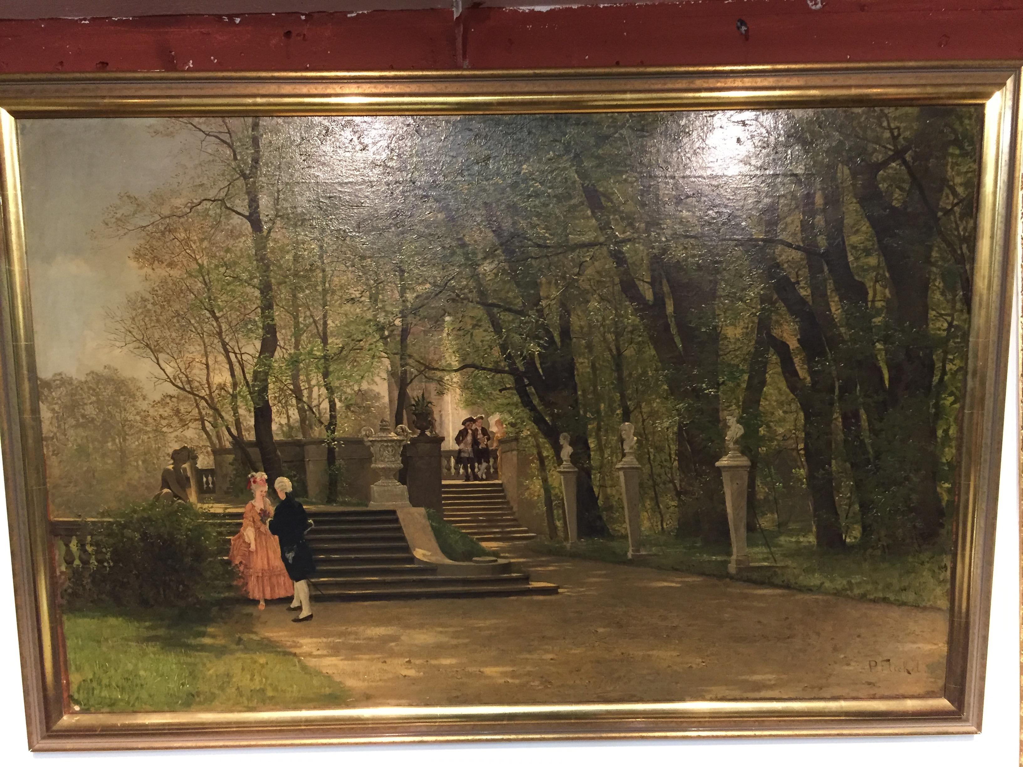 German Oil Painting by P. F. Flickel in the Castle Garden