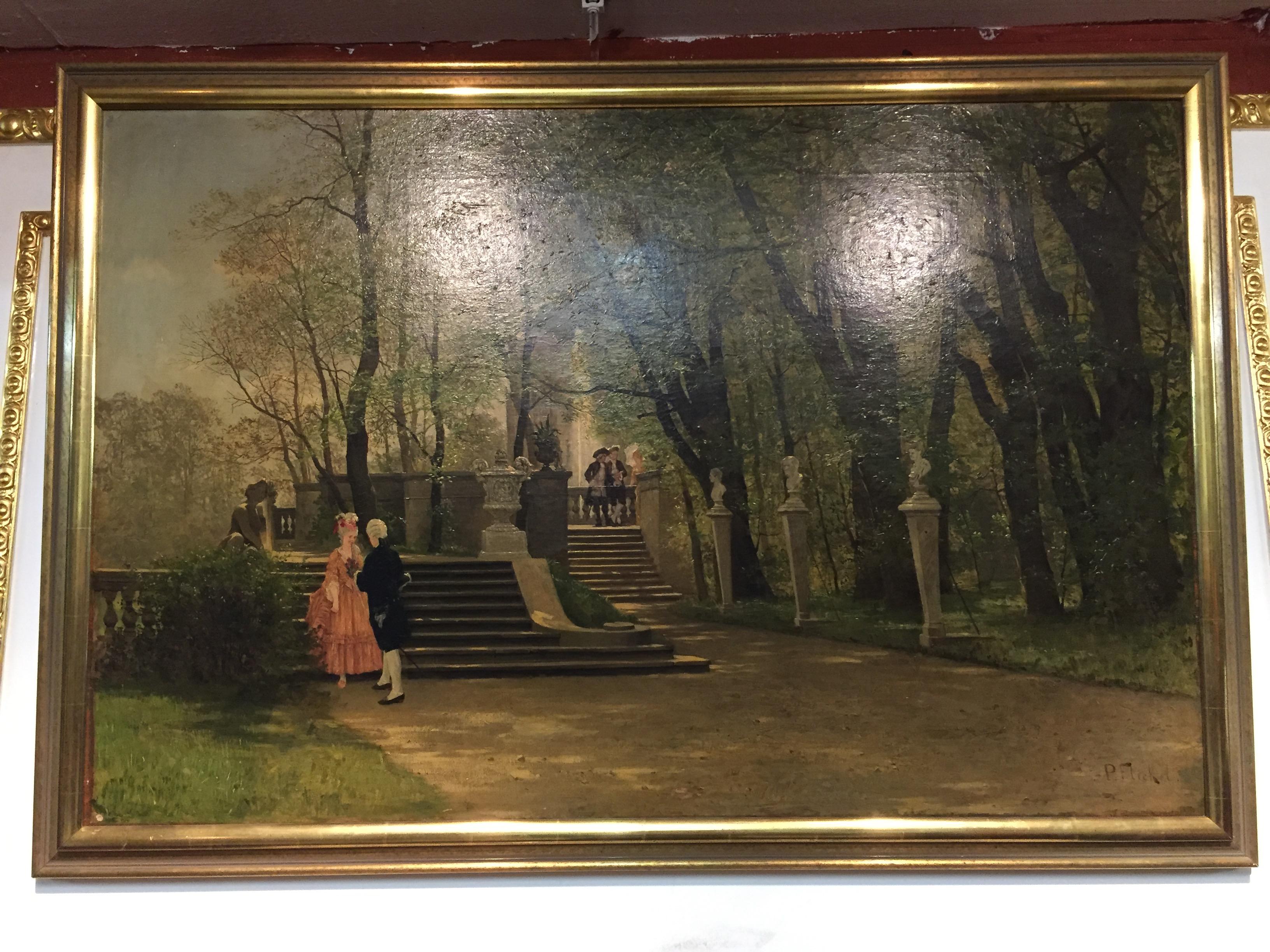 Hand-Painted Oil Painting by P. F. Flickel in the Castle Garden