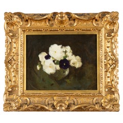 Oil Painting By Stuart Park (1862-1933) White and Purple Violas