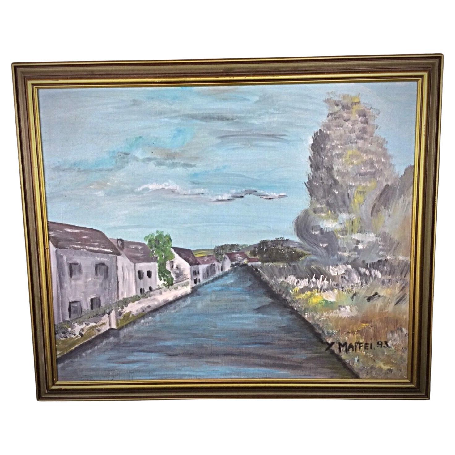 Oil Painting by Y. Maffei - Small Town by a Riverside Scene - 2Y90
