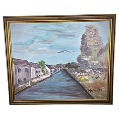 Oil Painting by Y. Maffei - Small Town by a Riverside Scene - 2Y90