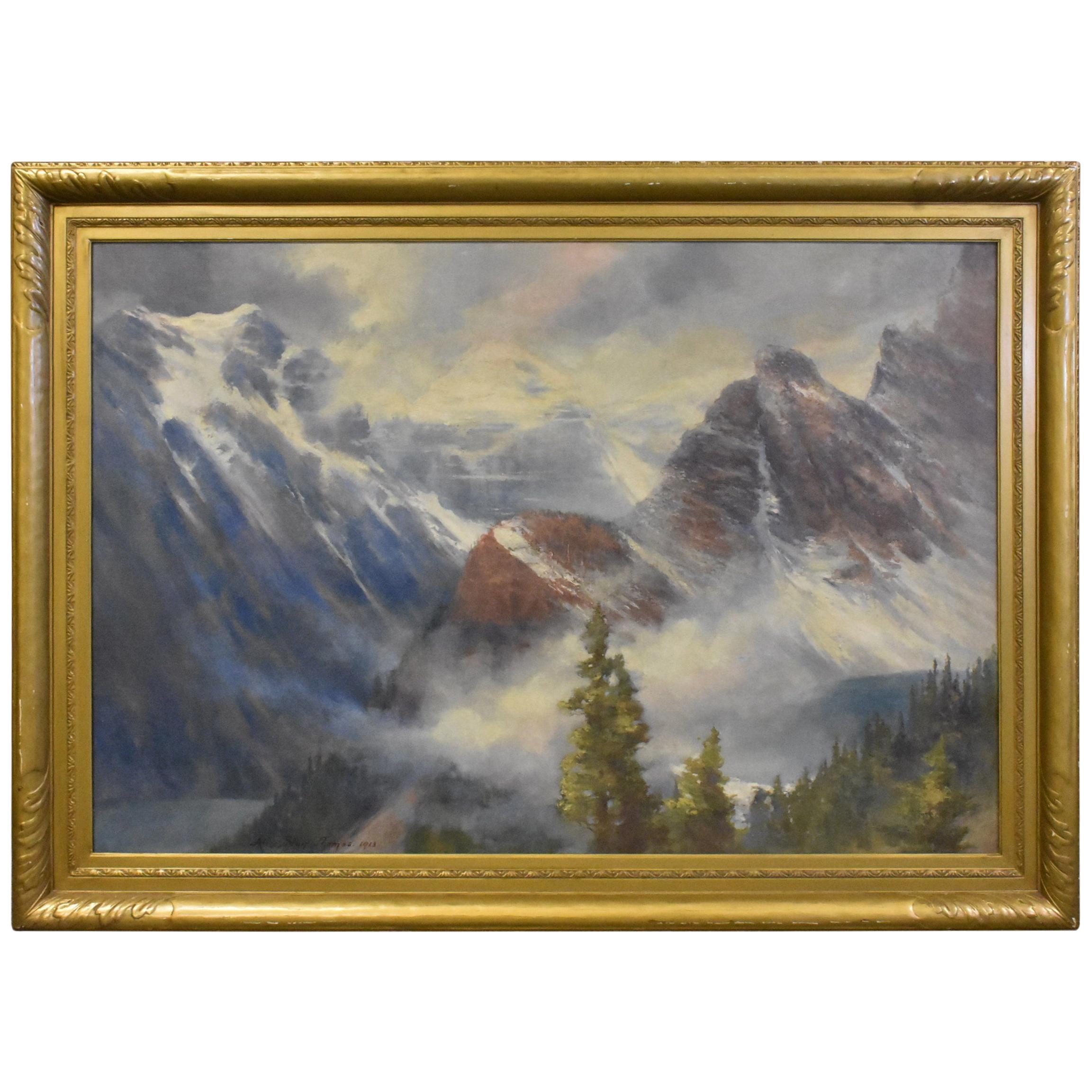 Oil Painting Canadian Mountain Scene Alice Blair Thomas For Sale