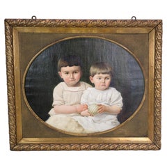 Oil Painting, Canvas, Motif of Two Children, 1860s