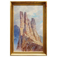 Oil Painting Climbers, Alps Mountains, “Le Torri del Vajolet”, J. Magerle, 1944