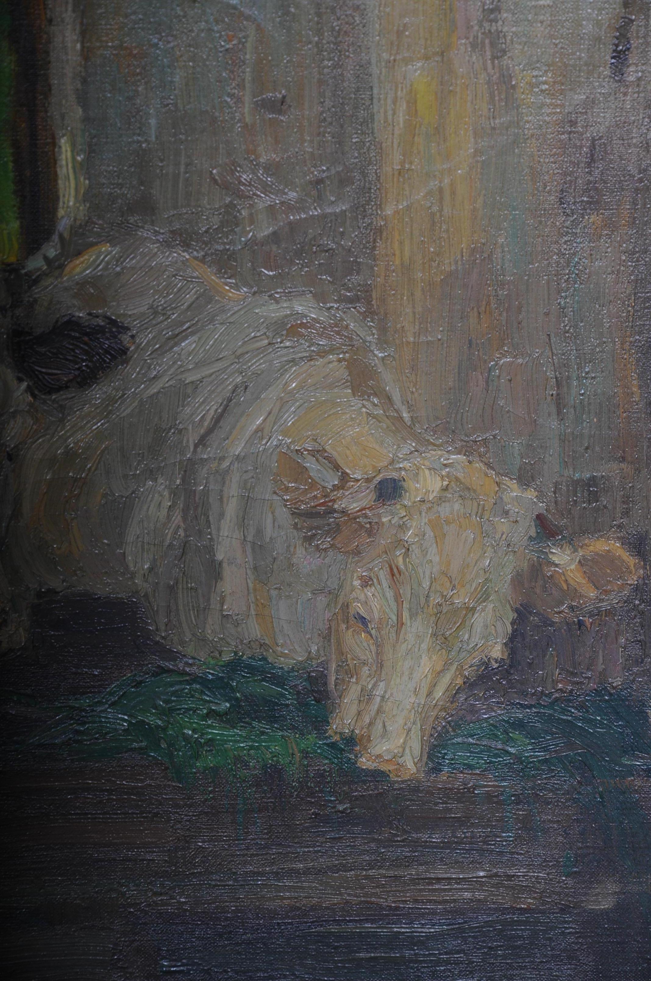 Oil Painting Cows in the Stall Sign Felix Eisengräber, 1920 For Sale 2