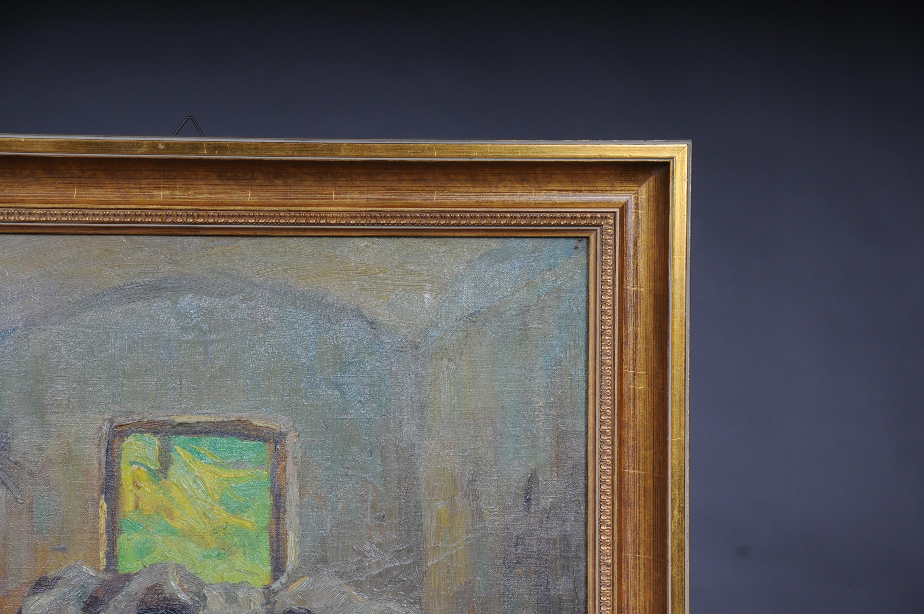 Allemand Peinture à l'huile « Cows in the Stall Sign » de Felix Eisengräber, 1920 en vente