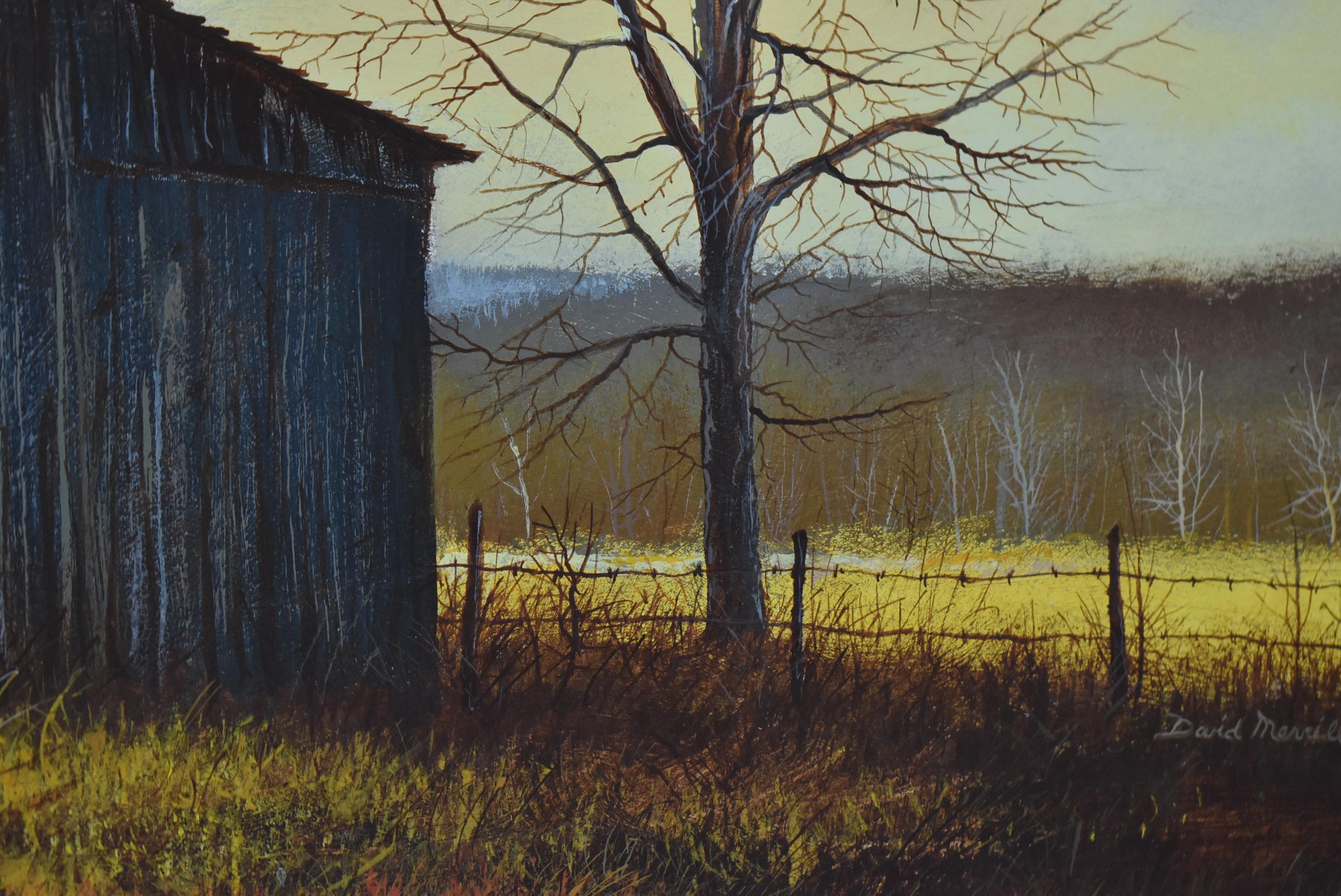 Modern Oil Painting David Merrill Landscape with Barn For Sale