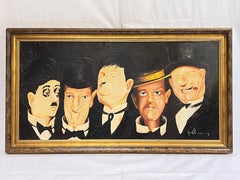Oil Painting Depicting Comedy Legends - Chaplan Laurel Hardy Keaton WC Fields