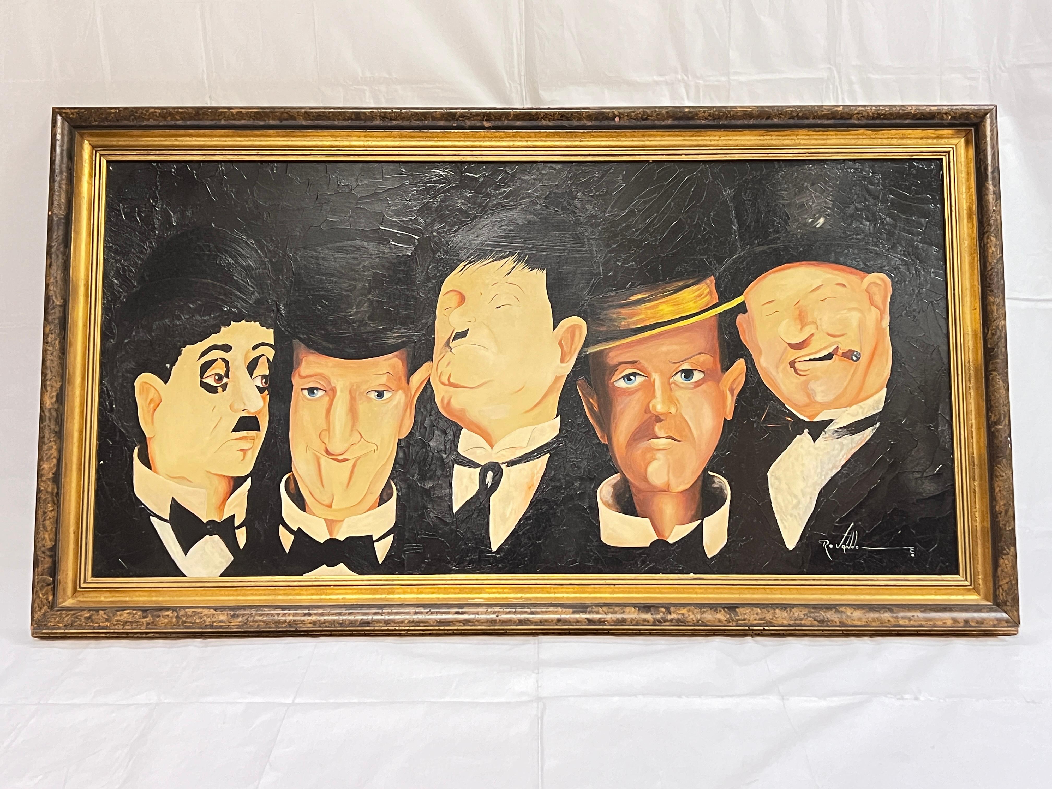 Ölgemälde, das Komödie-Legenden darstellt, Chaplan Laurel Hardy Keaton WC Fields (amerikanisch) im Angebot