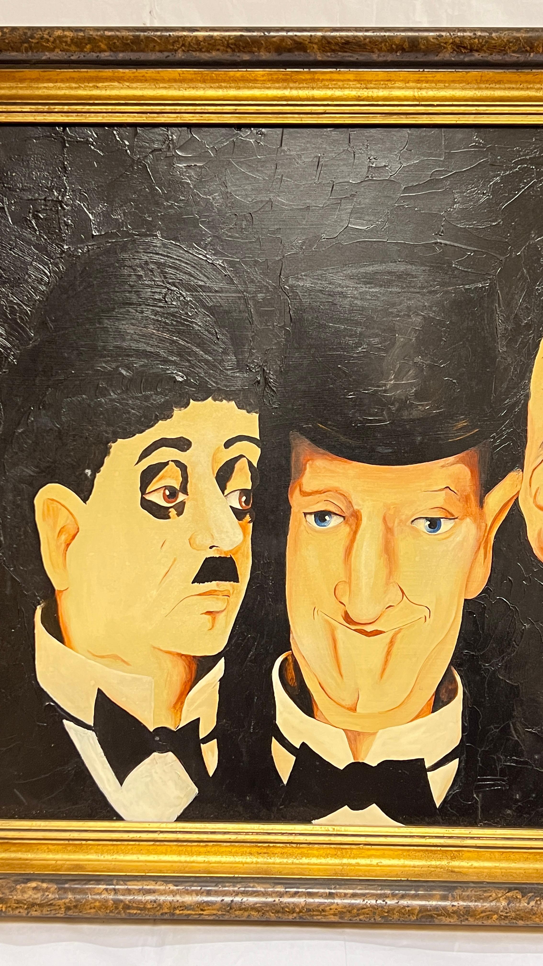 Ölgemälde, das Komödie-Legenden darstellt, Chaplan Laurel Hardy Keaton WC Fields im Angebot 2