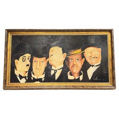 Pittura a olio raffigurante le leggende della commedia - Chaplan Laurel Hardy Keaton WC Fields