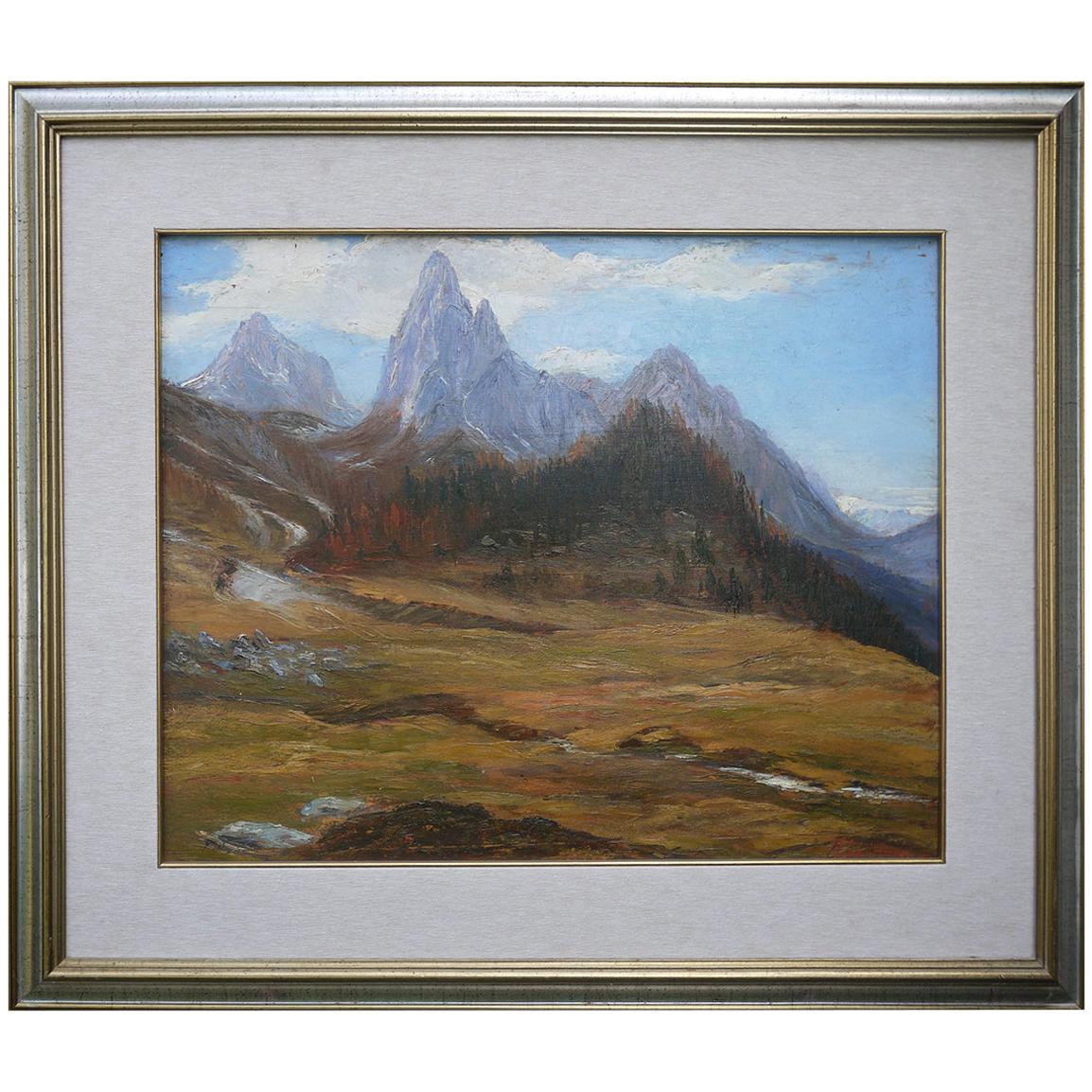 Oil Painting, Dolomites, "Monte Tuglia", Marcelliano Canciani, 1910s For Sale