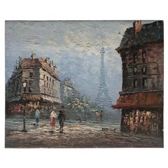 Peinture à l'huile de la Tour Eiffel Paris attribuée à Caroline Burnett, paysage urbain de Paris