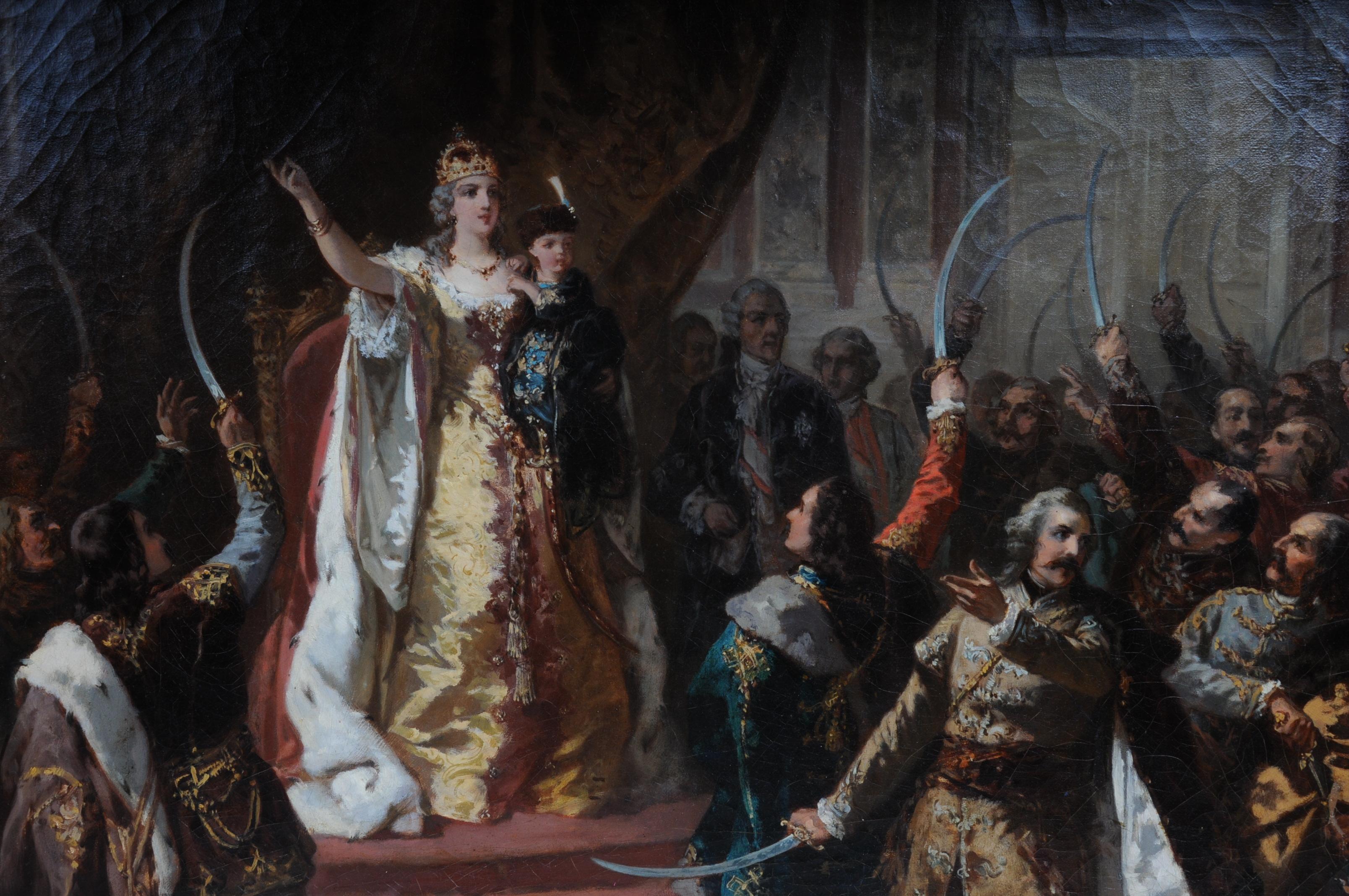German Oil Painting Empress Maria Theresa in Hungary, circa 1860 For Sale