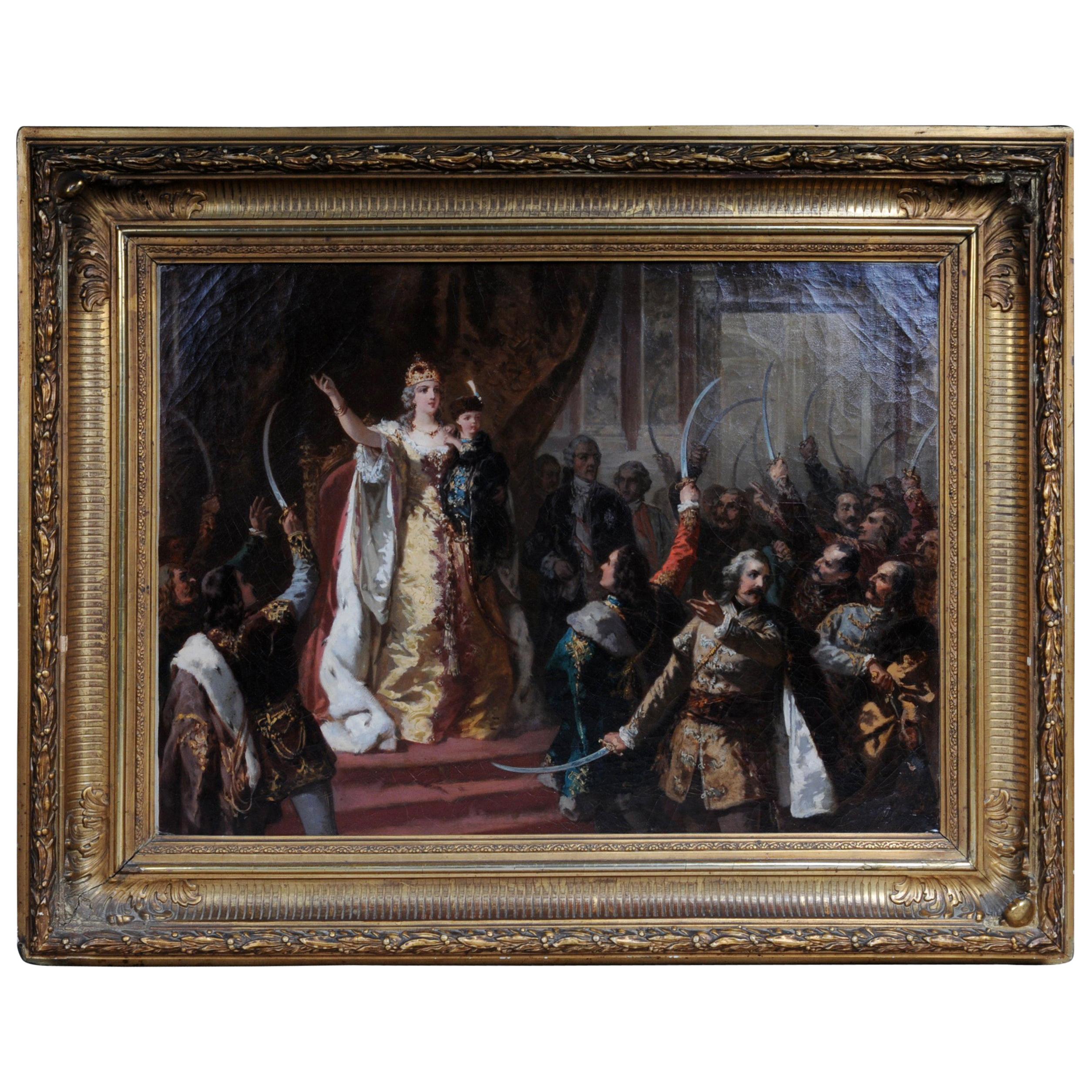 Oil Painting Empress Maria Theresa in Hungary, circa 1860 For Sale