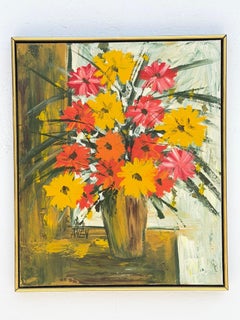 Oil Painting Expressionist ca' 1960's Flowers Mid Century