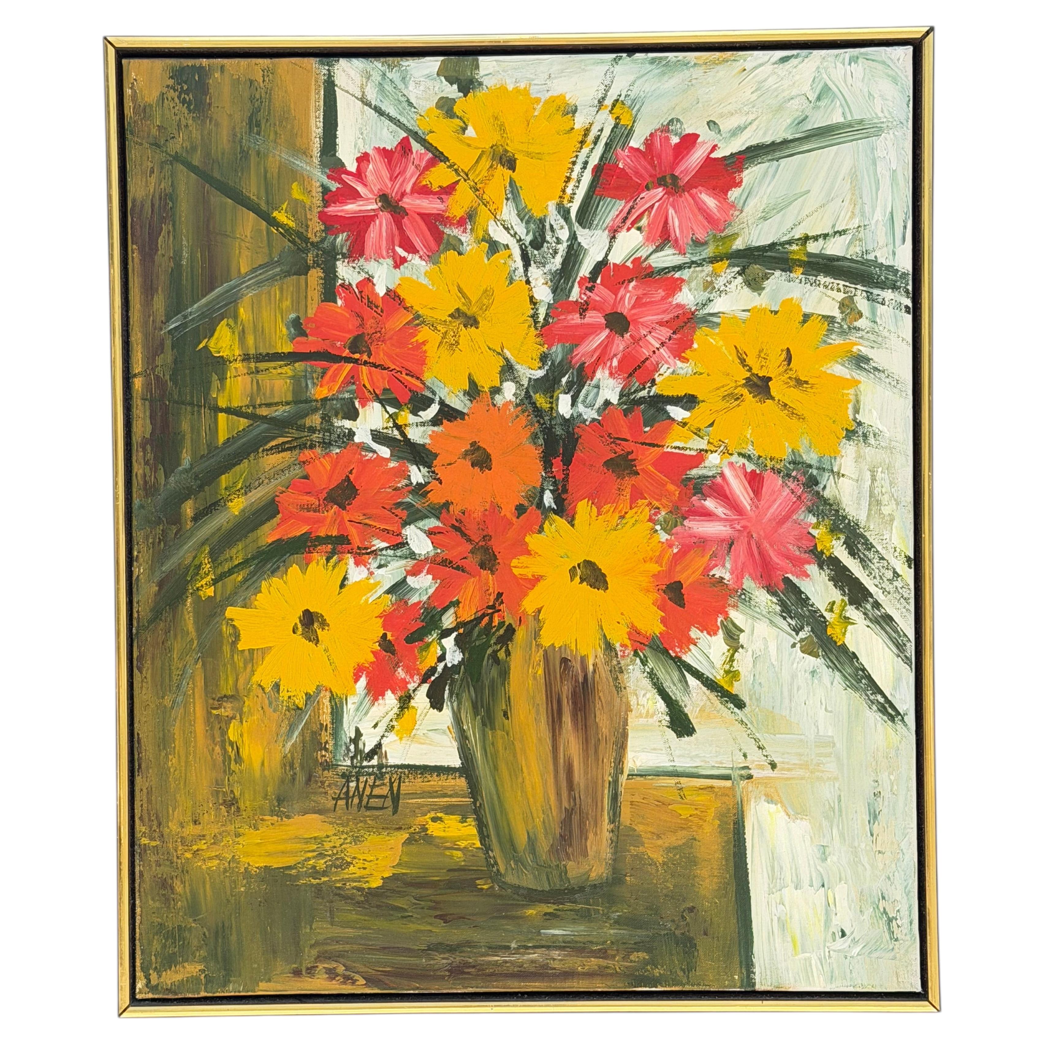 Oil Painting Expressionist ca' 1960's Flowers Mid Century