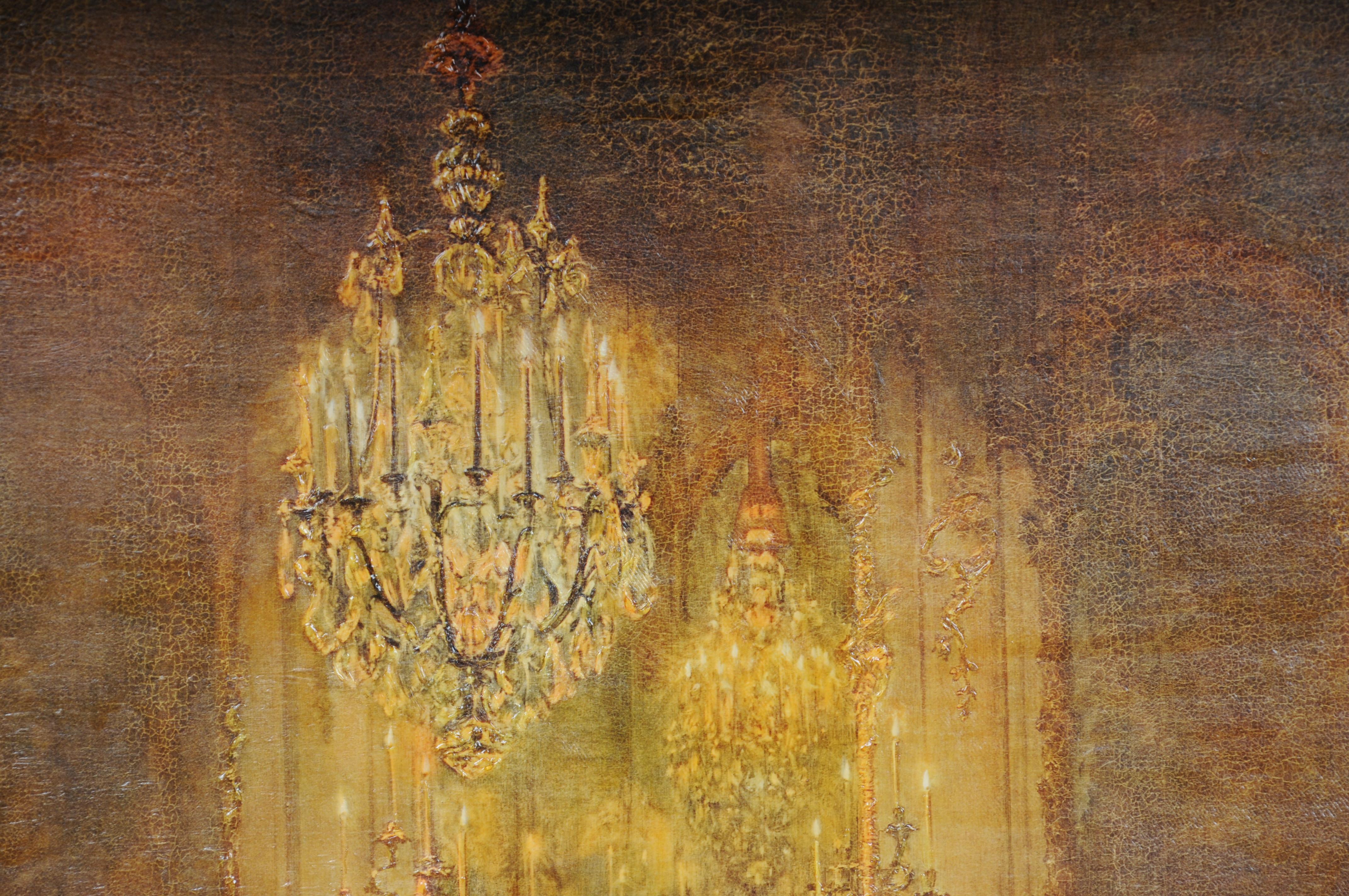 20th Century Oil painting Flute Concert with Frederick the Great in Sanssouci after A. Menzel