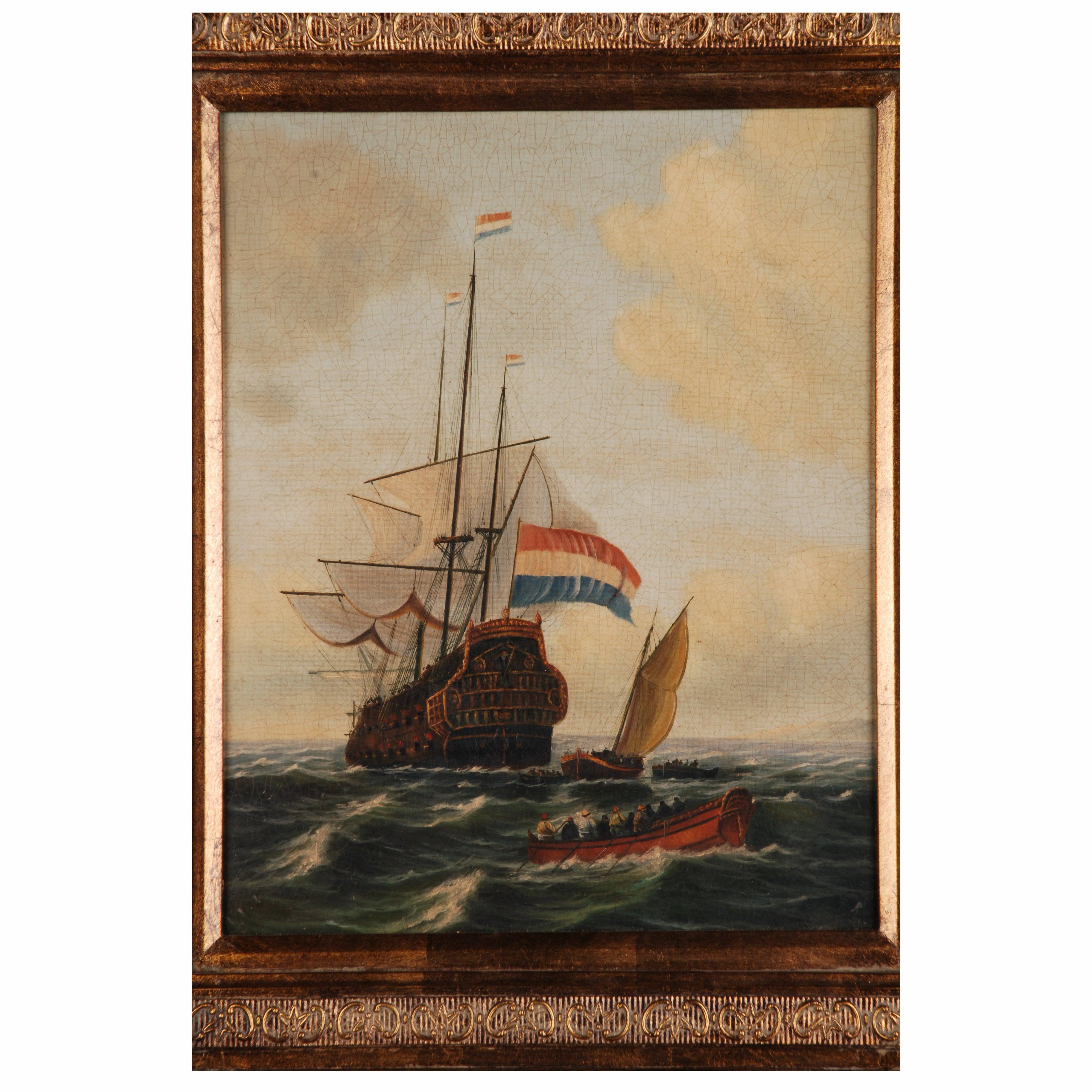 Oil Painting  dutch sail galleon in the Ocean For Sale 1