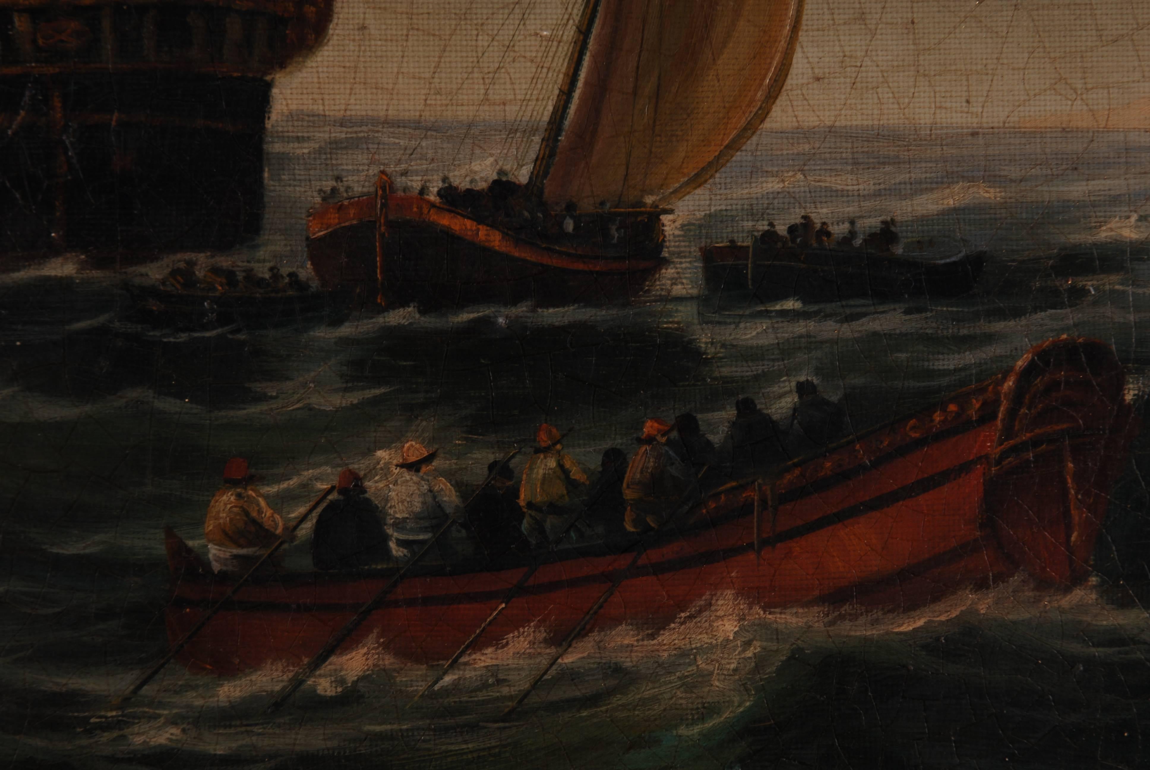 Francese Pittura a olio  galeone olandese a vela nell'oceano in vendita