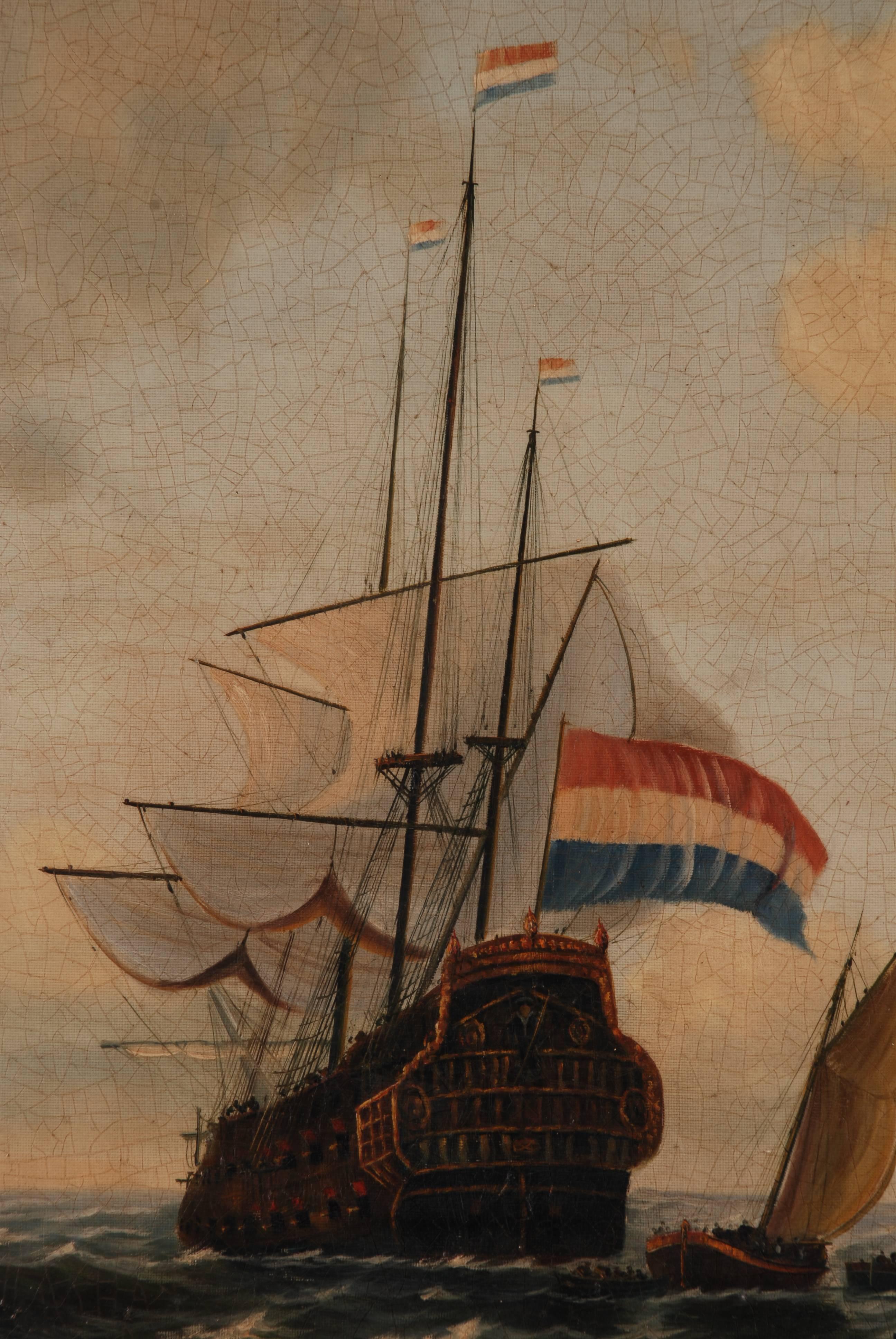 Oiled Oil Painting  dutch sail galleon in the Ocean For Sale
