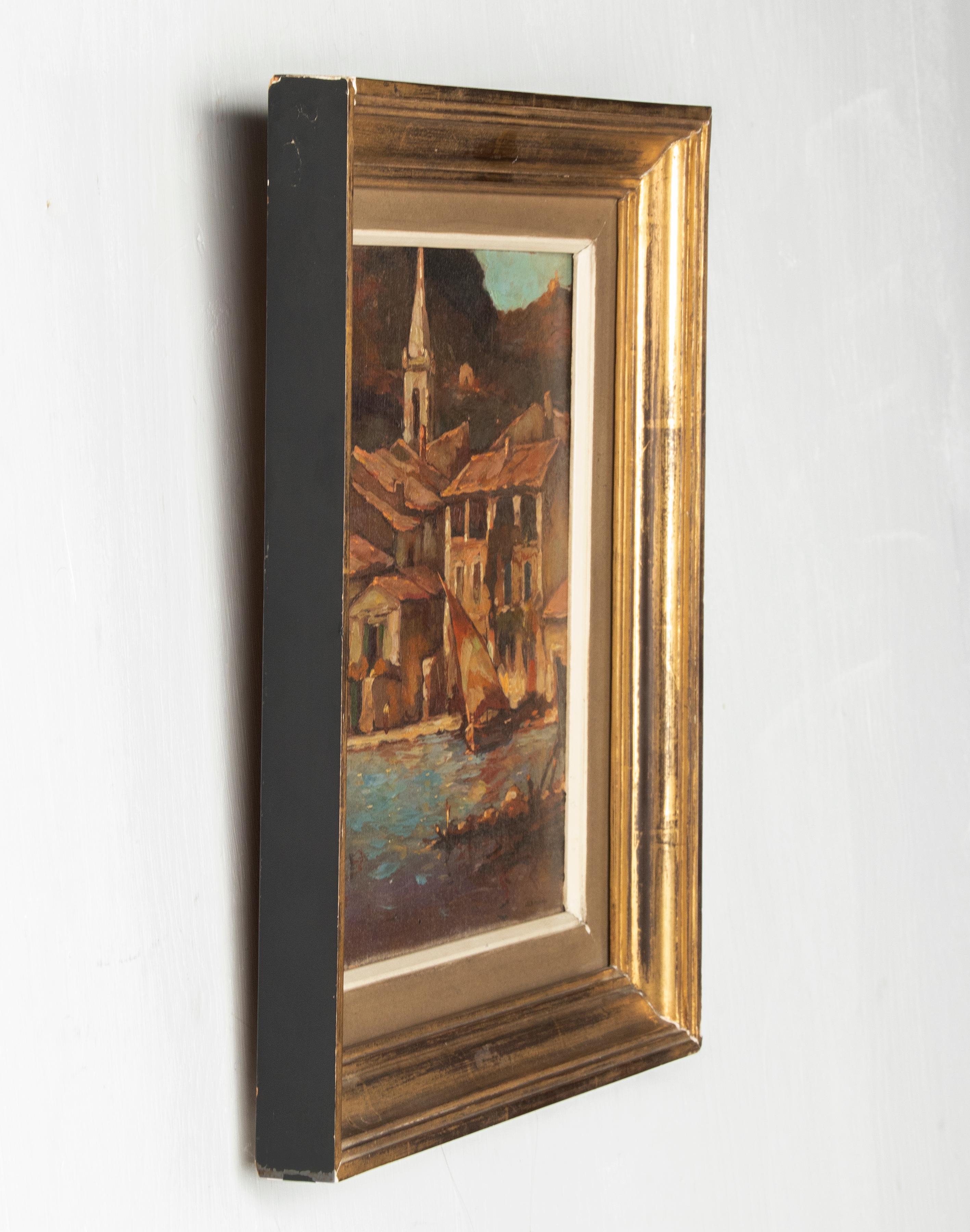 Peinture à l'huile d'une vue de port de 1937 par Carles Bisschops, huile sur panneau en vente 2