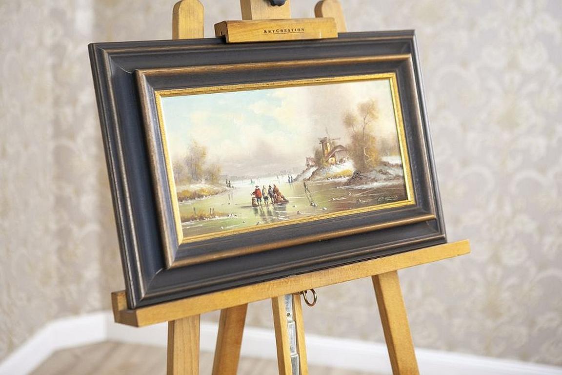 Pittura a olio dell'inizio del XX secolo, Paesaggio rurale invernale

Ti presentiamo questo dipinto a olio dell'inizio del XX secolo che raffigura un paesaggio rurale invernale.
Il dipinto è in condizioni particolarmente buone. Il telaio è in legno.