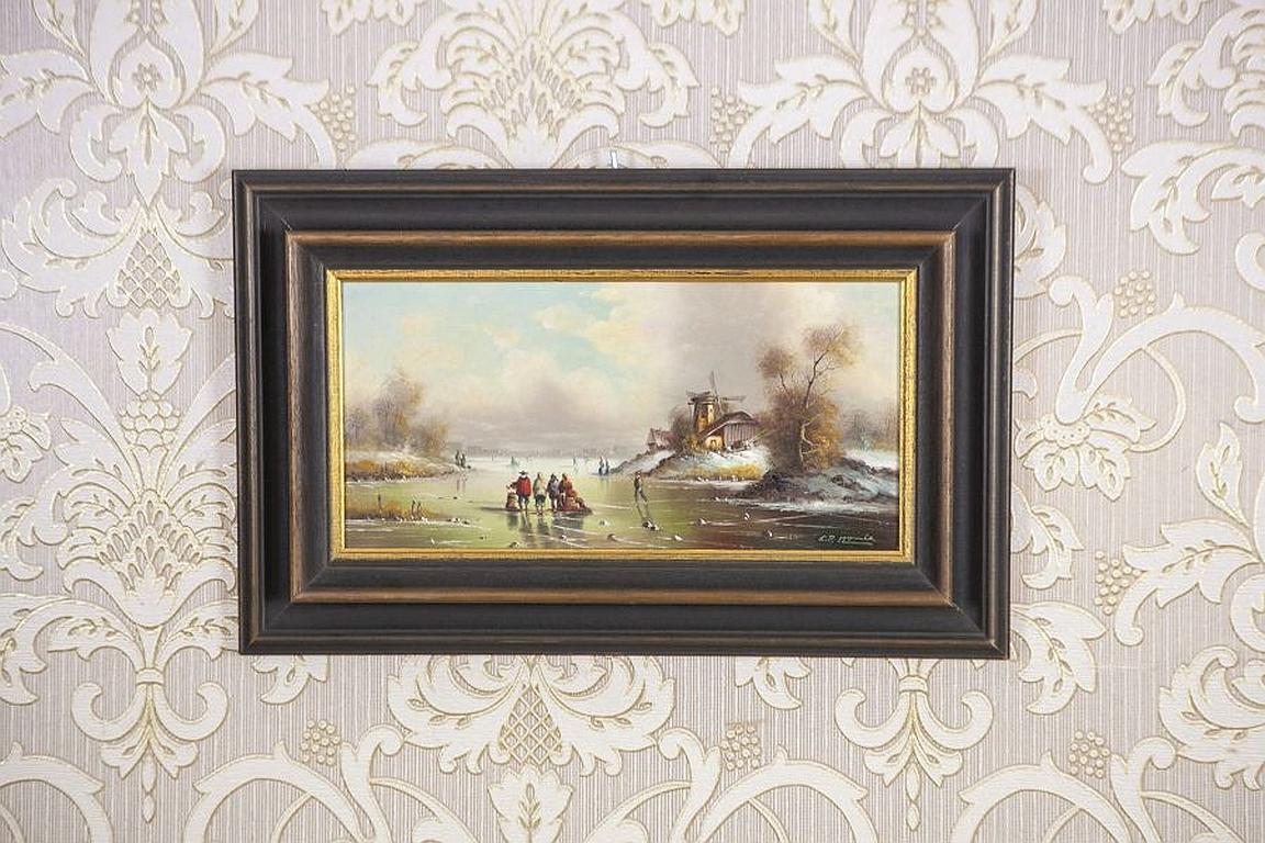 Europeo Pittura a olio dell'inizio del XX secolo, Paesaggio rurale invernale in vendita