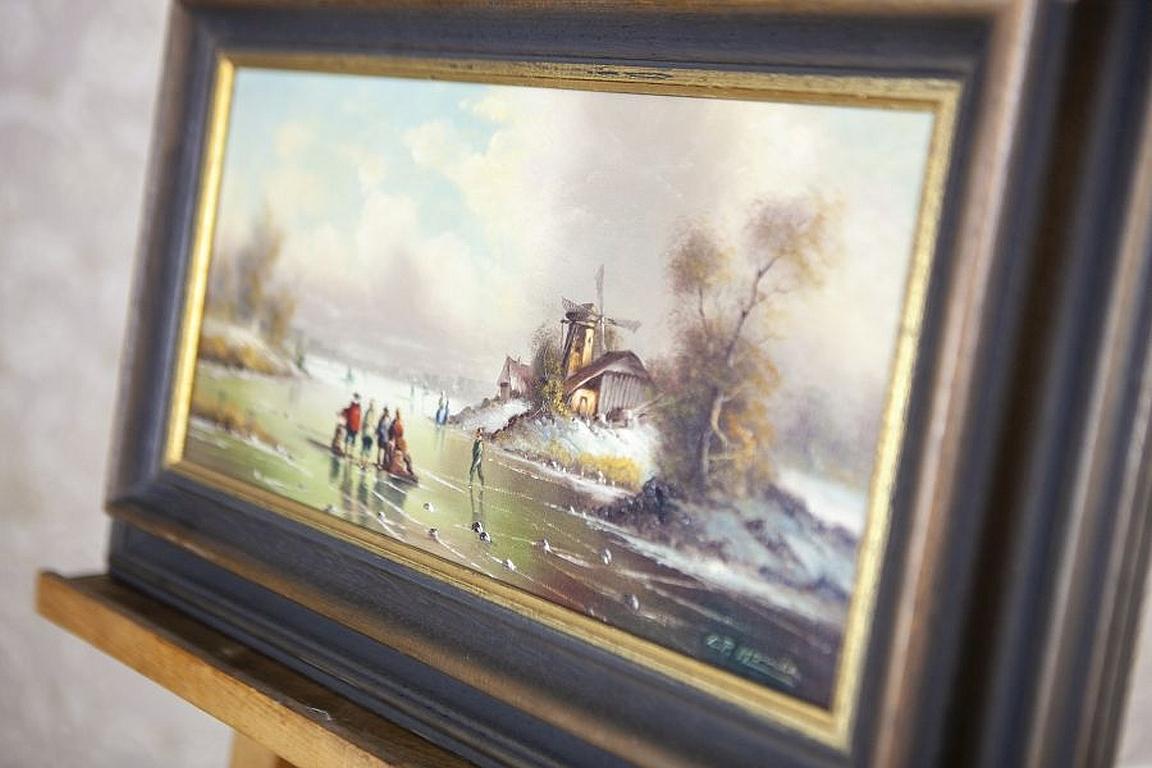 Tela Pittura a olio dell'inizio del XX secolo, Paesaggio rurale invernale in vendita