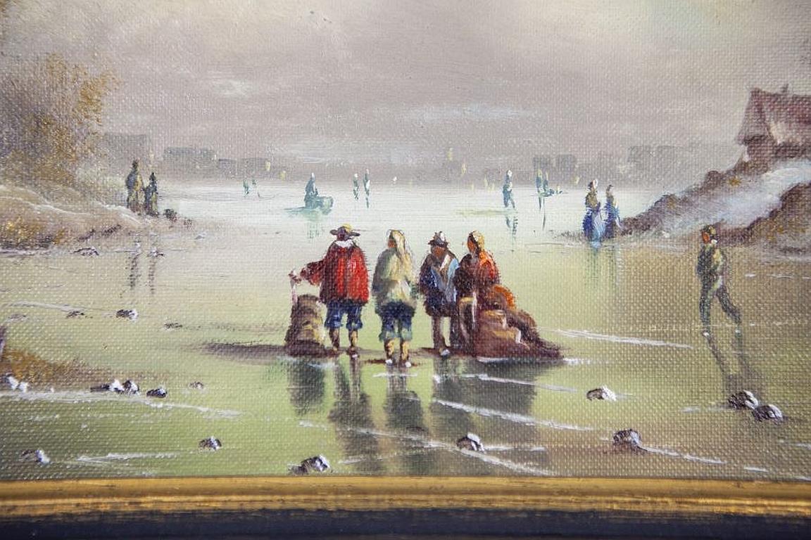 Peinture à l'huile du début du 20e siècle, paysage rural d'hiver en vente 1
