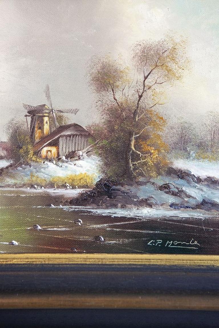 Oil Painting from the Early 20th Century, Winter Rural Landscape For Sale 3