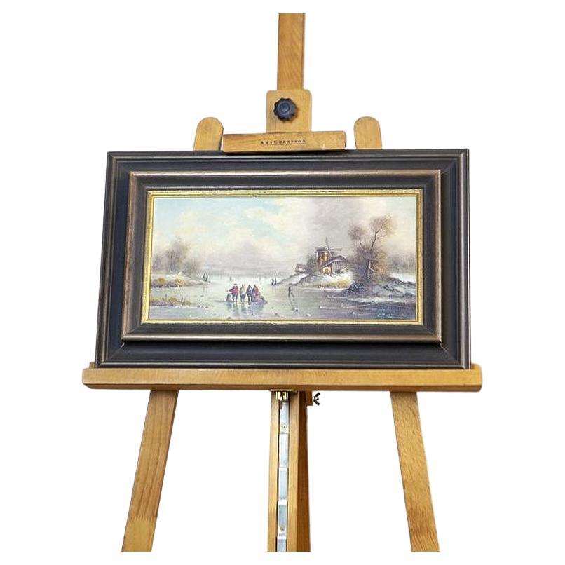 Peinture à l'huile du début du 20e siècle, paysage rural d'hiver en vente