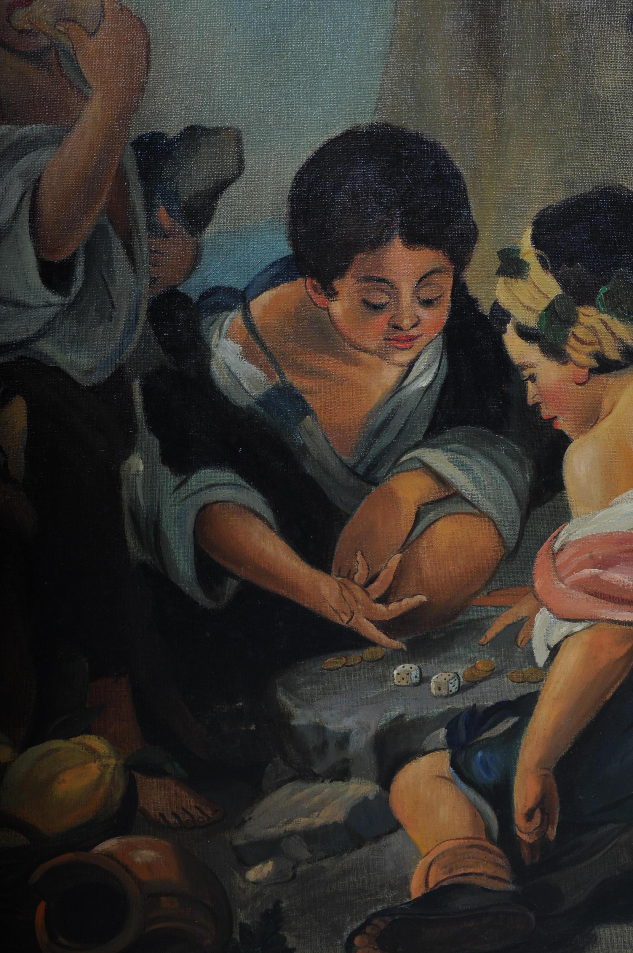 20ième siècle Peinture à l'huile du joueur de dés Gibbet d'après Murillo en vente