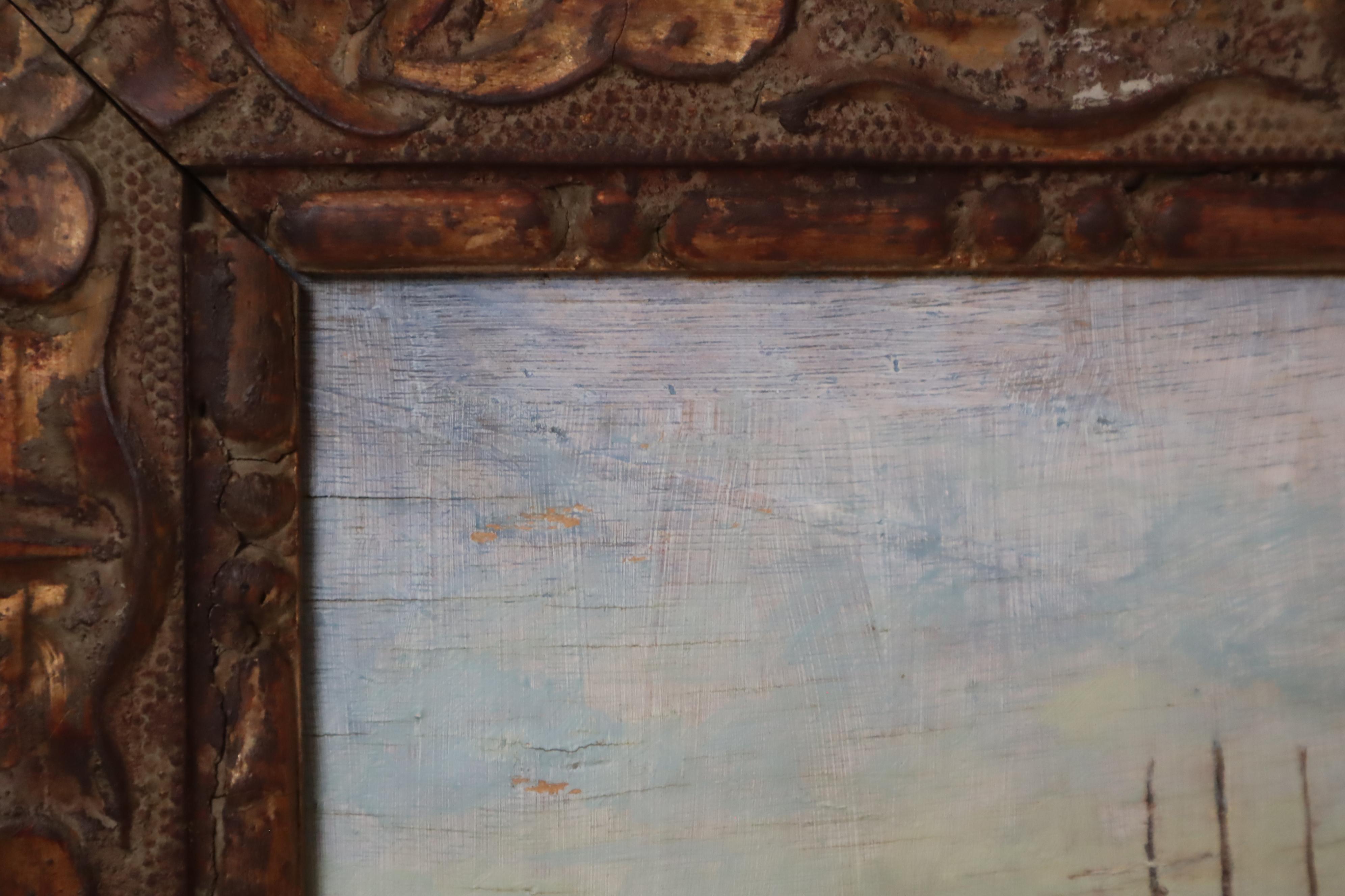 Oil Painting Haffseene on the Italian Adriatic Orange Hrvest, Italy 1940s For Sale 1