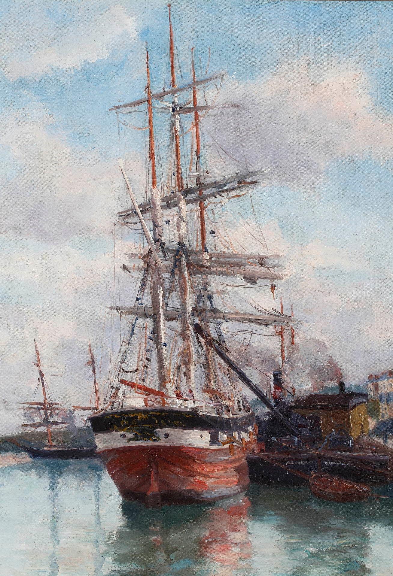Napoleon III Oil Painting, Harbor View by Marie-Auguste Flameng
