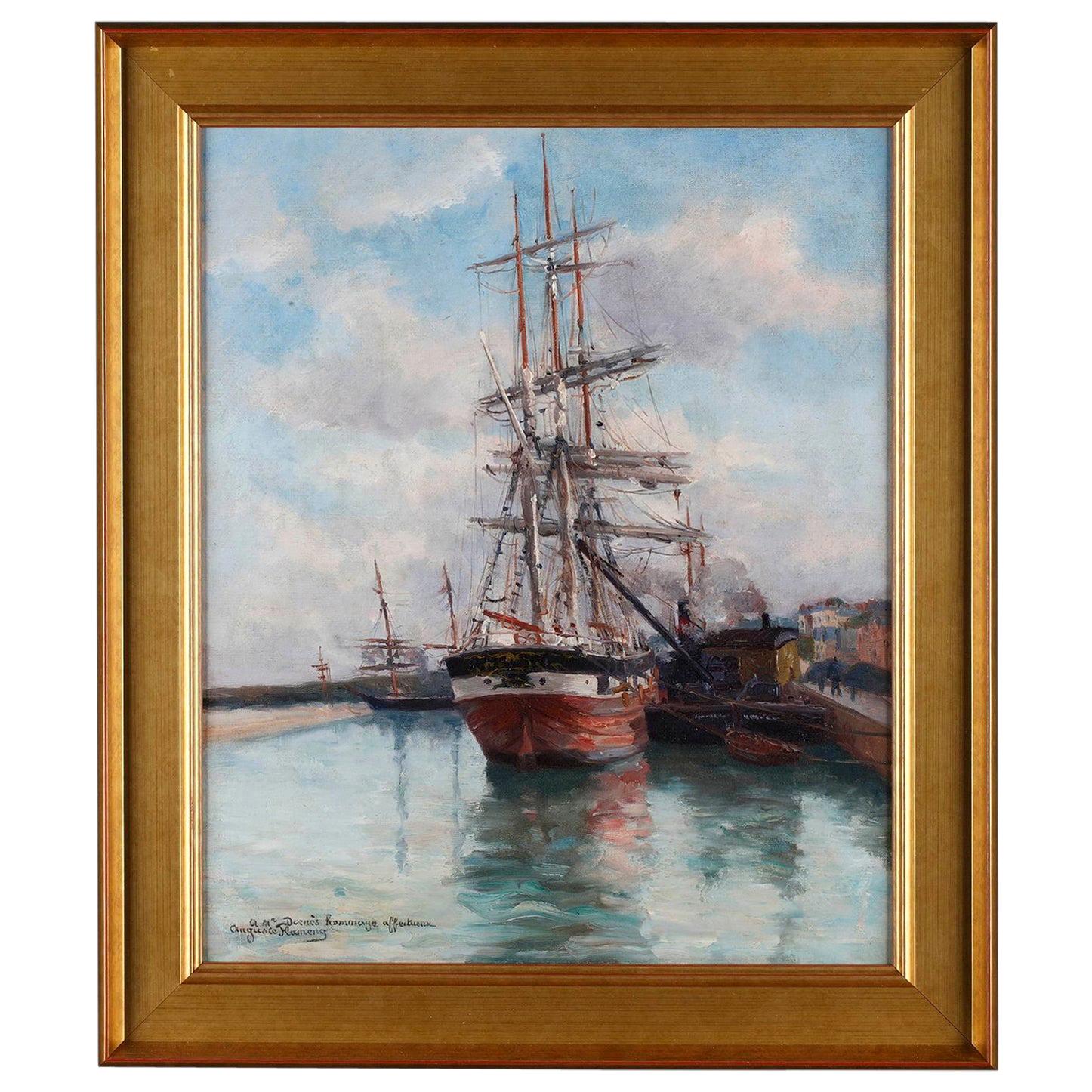Oil Painting, Harbor View by Marie-Auguste Flameng