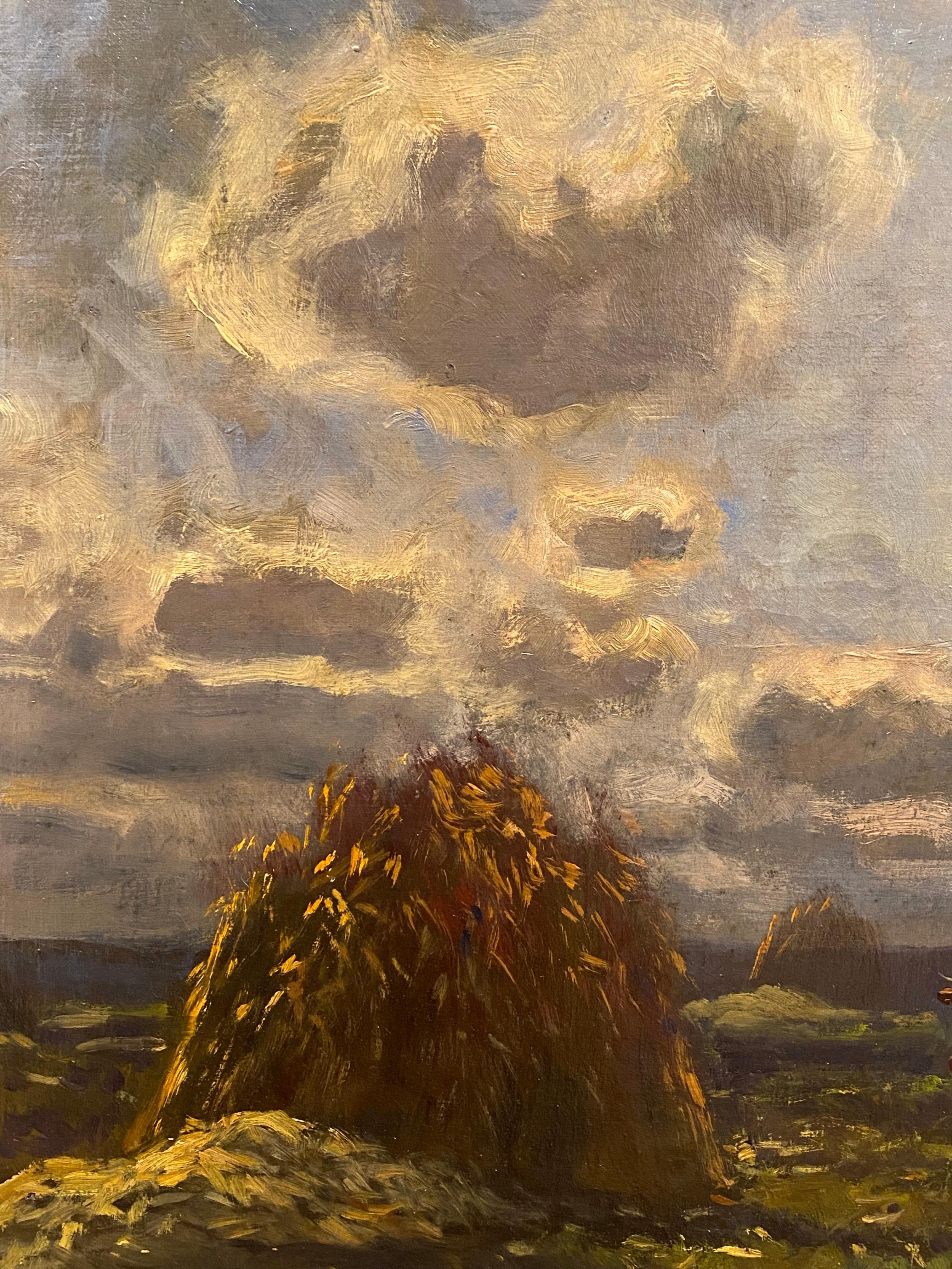Peinture à l'huile Harvest de Ferenc OLGYAY (1872 - 1939), impressionniste hongrois Unisexe en vente