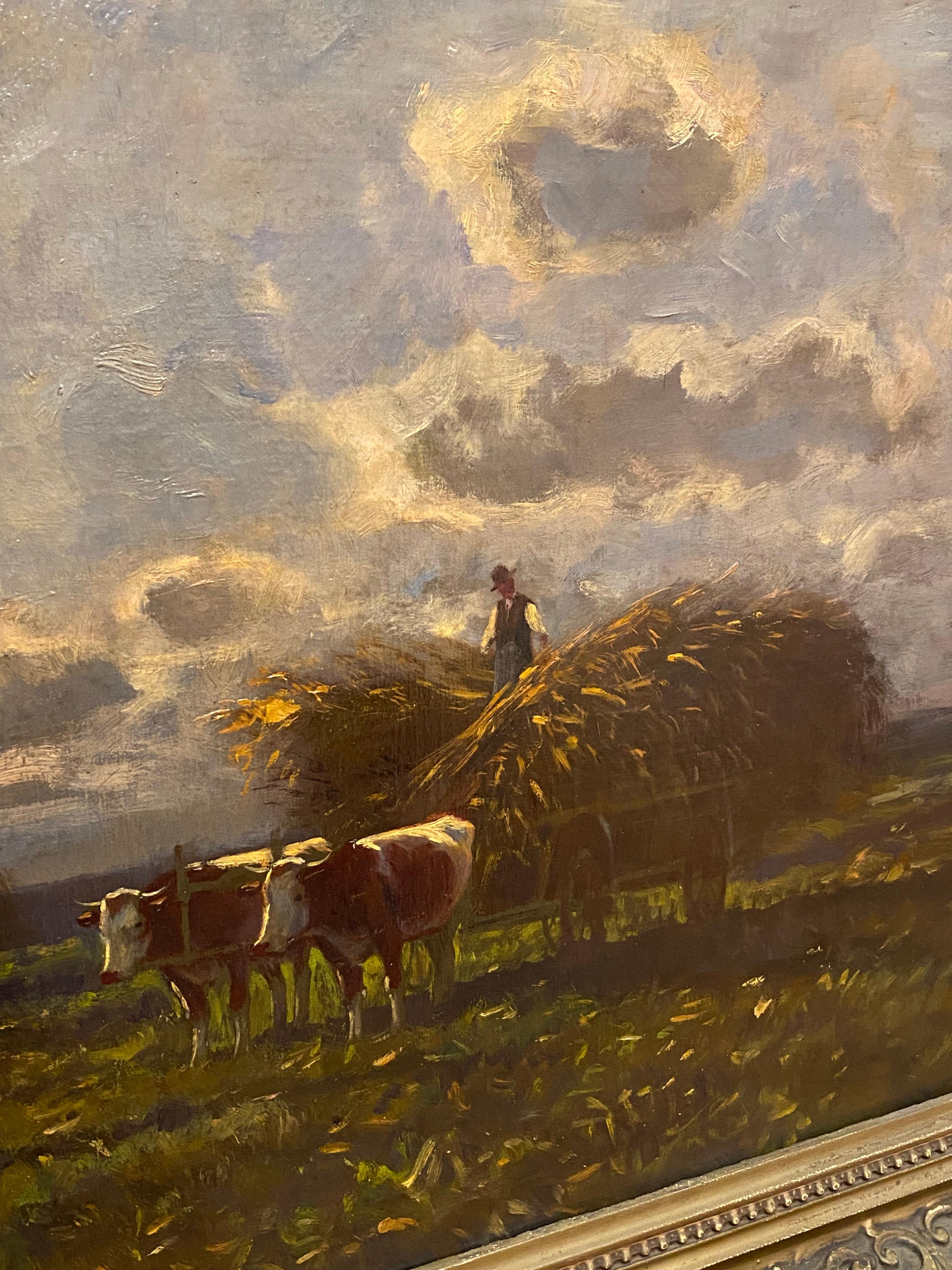 Peinture à l'huile Harvest de Ferenc OLGYAY (1872 - 1939), impressionniste hongrois en vente 1