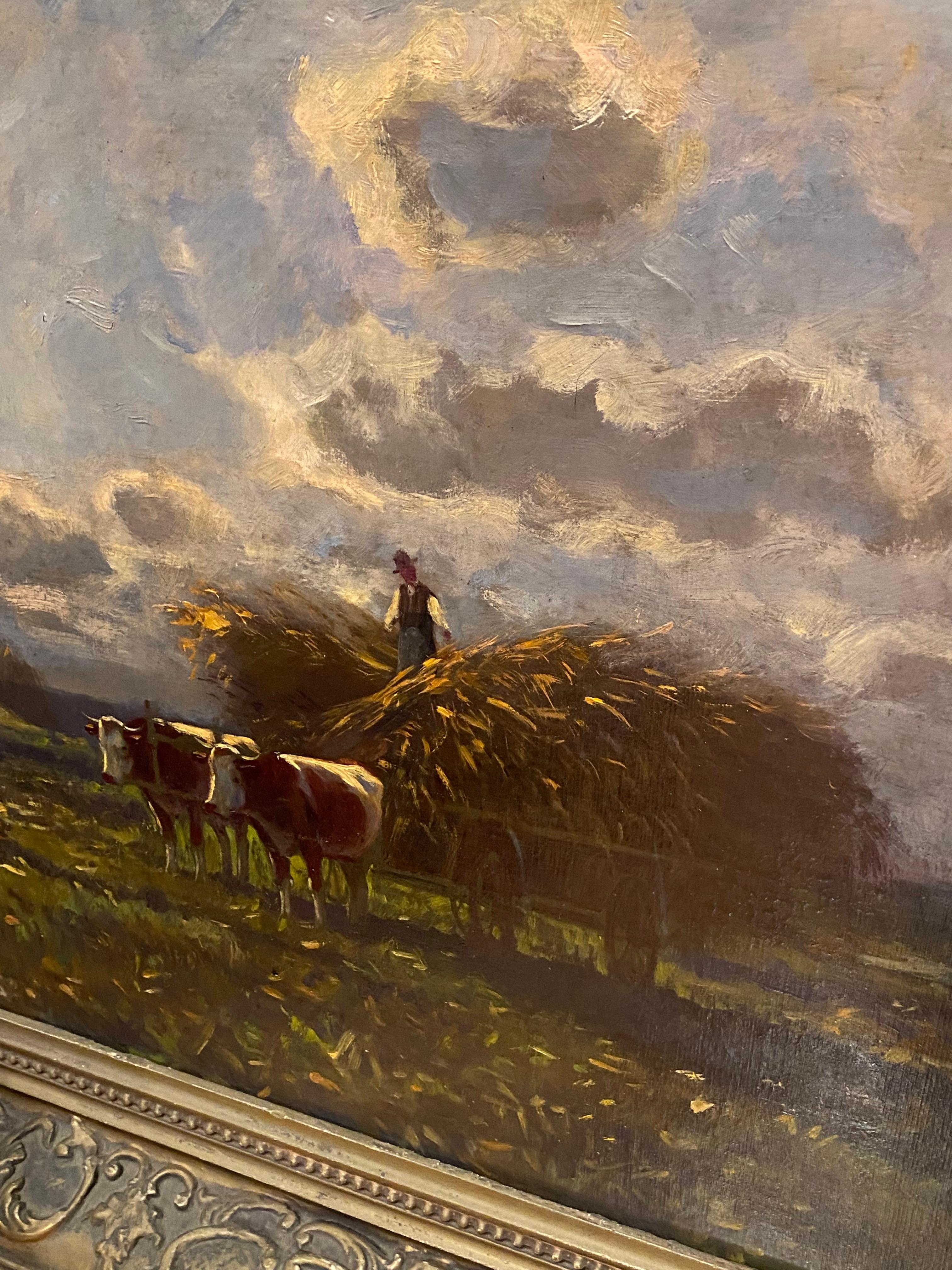 Peinture à l'huile Harvest de Ferenc OLGYAY (1872 - 1939), impressionniste hongrois en vente 5